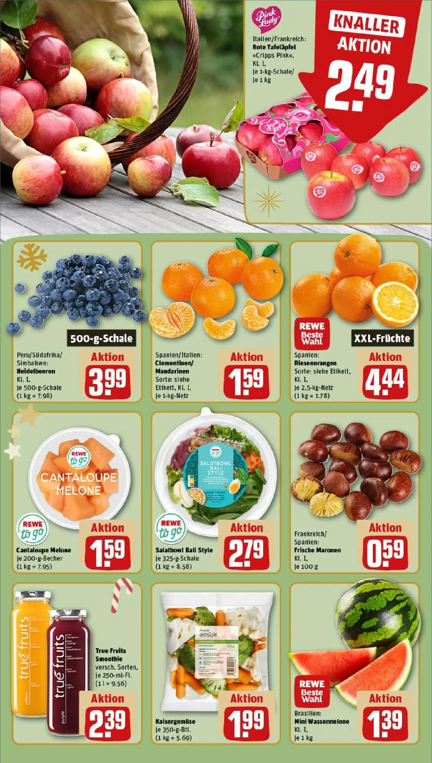 REWE Prospekt ab 23.11.2025 zum Blättern » Angebote | Seite: 8 | Produkte: Mandarinen, Heidelbeeren, Wassermelone, Melone
