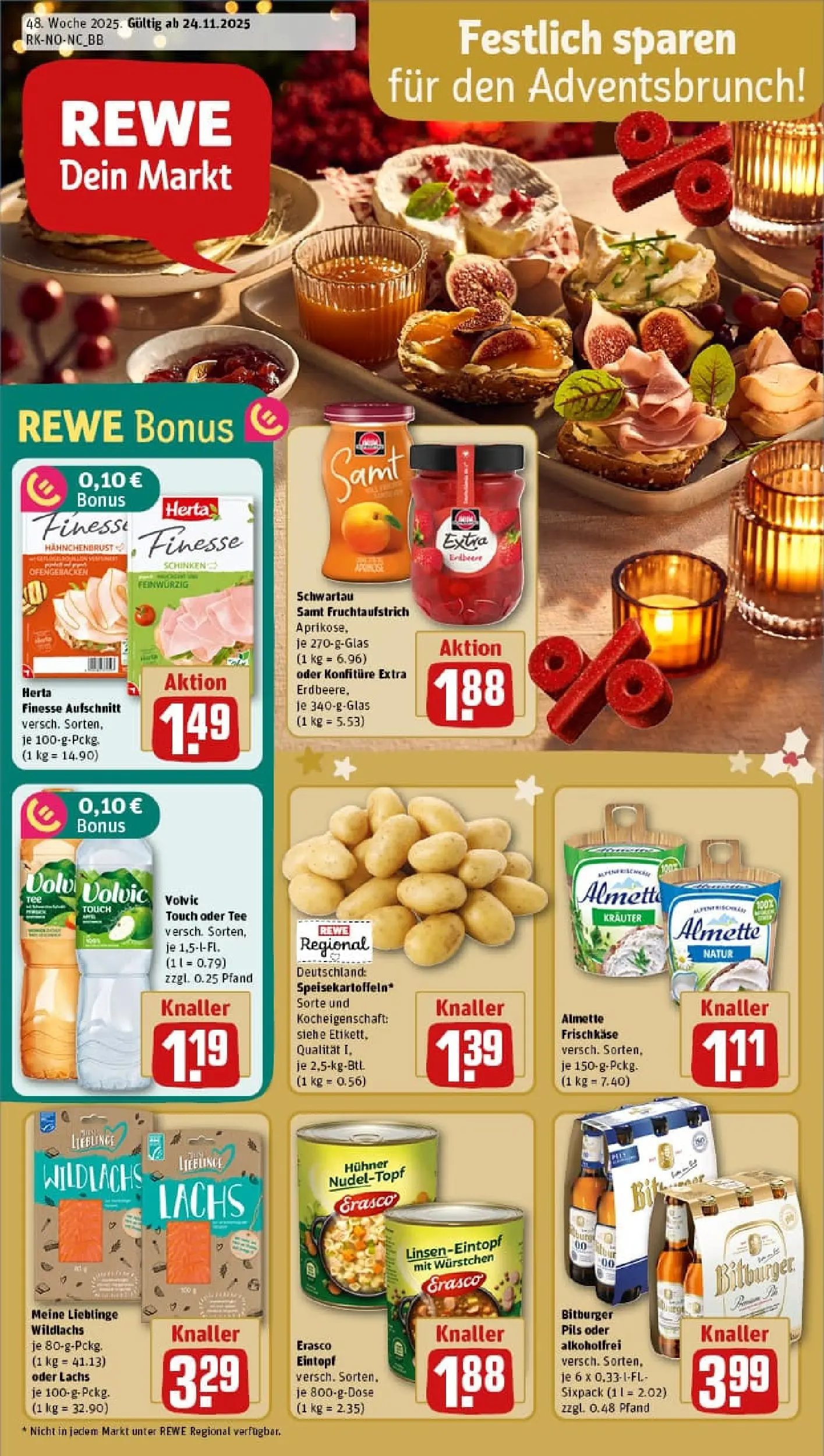 REWE Prospekt ab 23.11.2025 zum Blättern » Angebote | Seite: 1 | Produkte: Schwartau samt, Pils, Tee, Frischkase