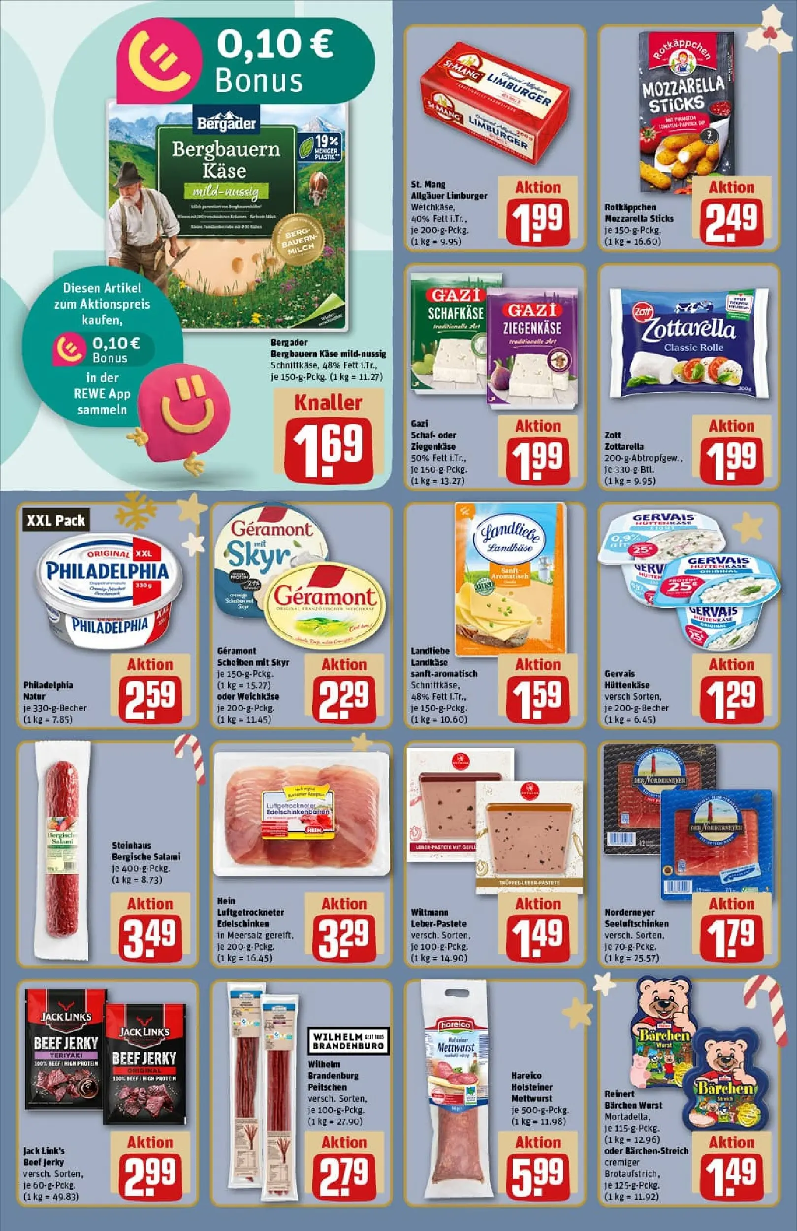 REWE Prospekt ab 23.11.2025 zum Blättern » Angebote | Seite: 14 | Produkte: Käse, Philadelphia, Ziegenkäse, Salami