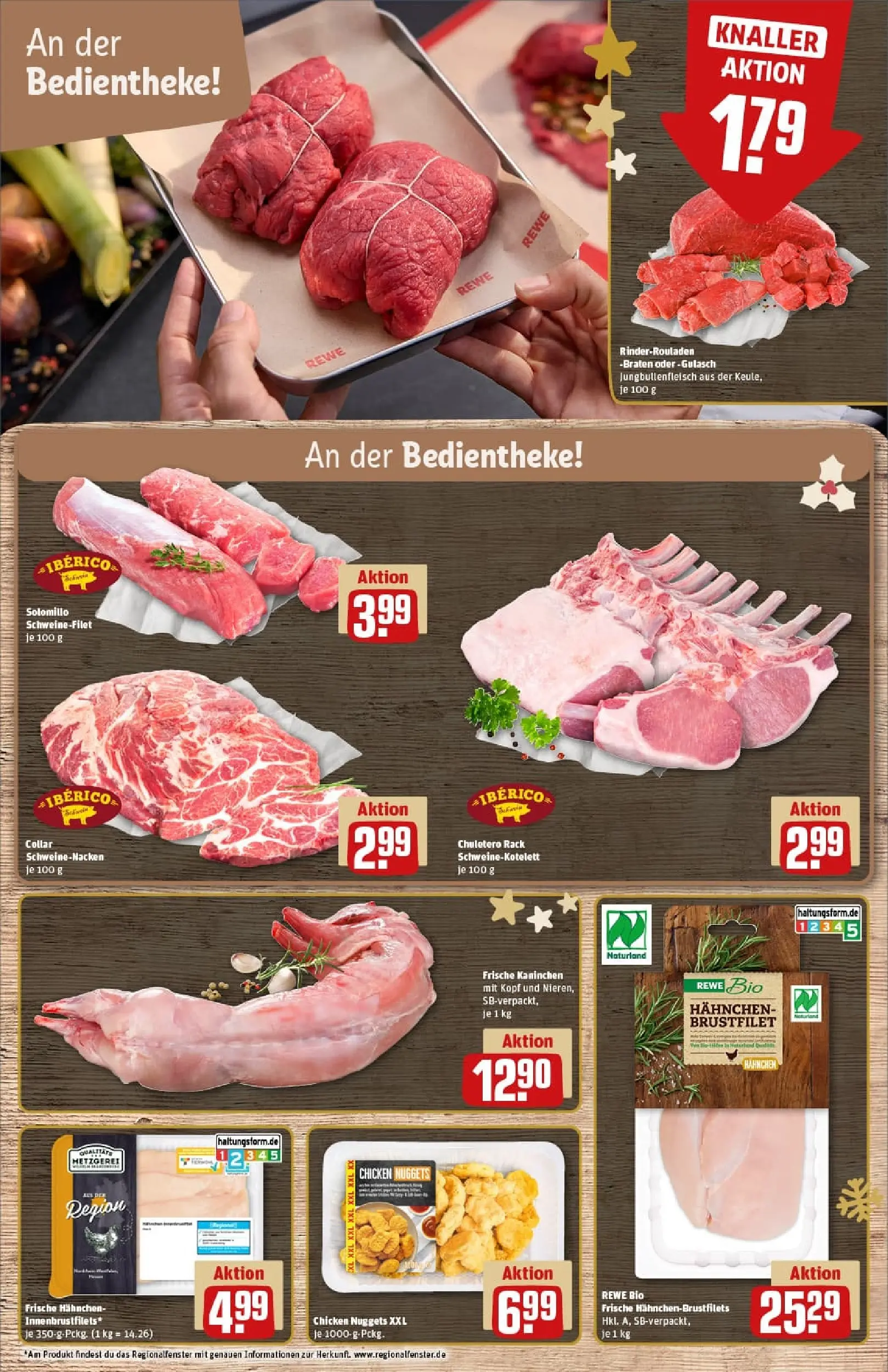 REWE Prospekt ab 23.11.2025 zum Blättern » Angebote | Seite: 10 | Produkte: Rinderrouladen, Kaninchen, Schweinenacken, Gulasch