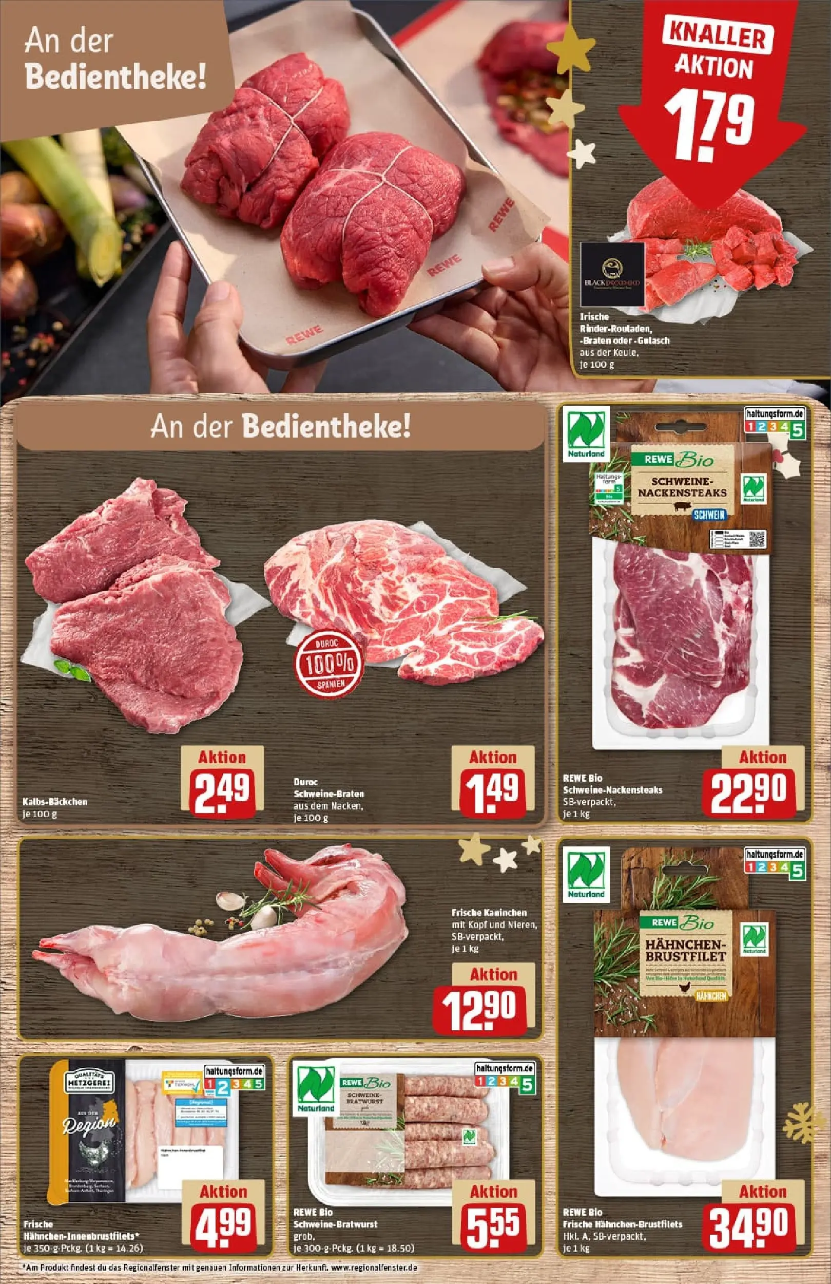 REWE Prospekt ab 23.11.2025 zum Blättern » Angebote | Seite: 10 | Produkte: Nackensteaks, Kaninchen, Bratwurst, Gulasch