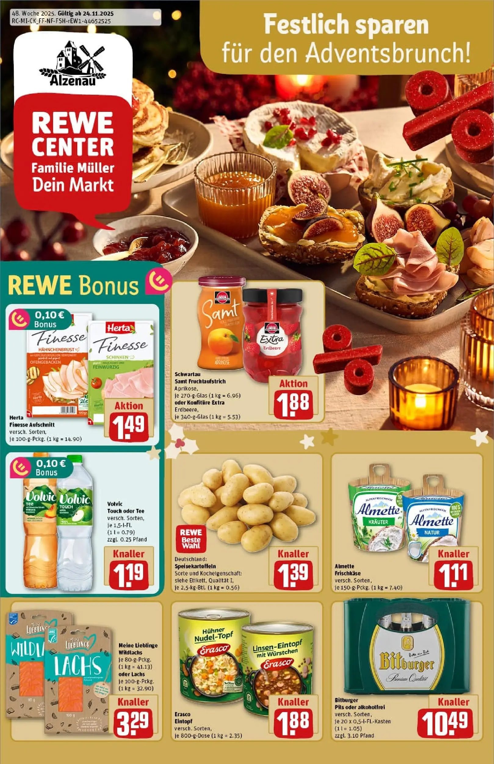 REWE Prospekt ab 23.11.2025 zum Blättern » Angebote | Seite: 1 | Produkte: Schwartau samt, Volvic touch, Schinken, Tee