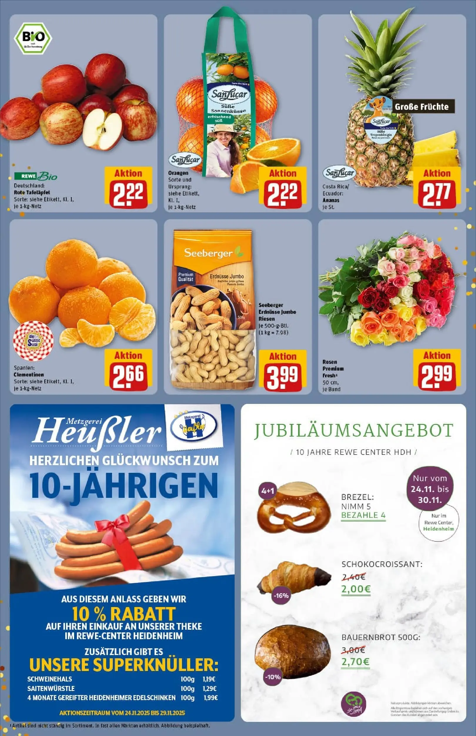 REWE Prospekt ab 23.11.2025 zum Blättern » Angebote | Seite: 4 | Produkte: Erdnüsse, Orangen, Ananas, Croissant