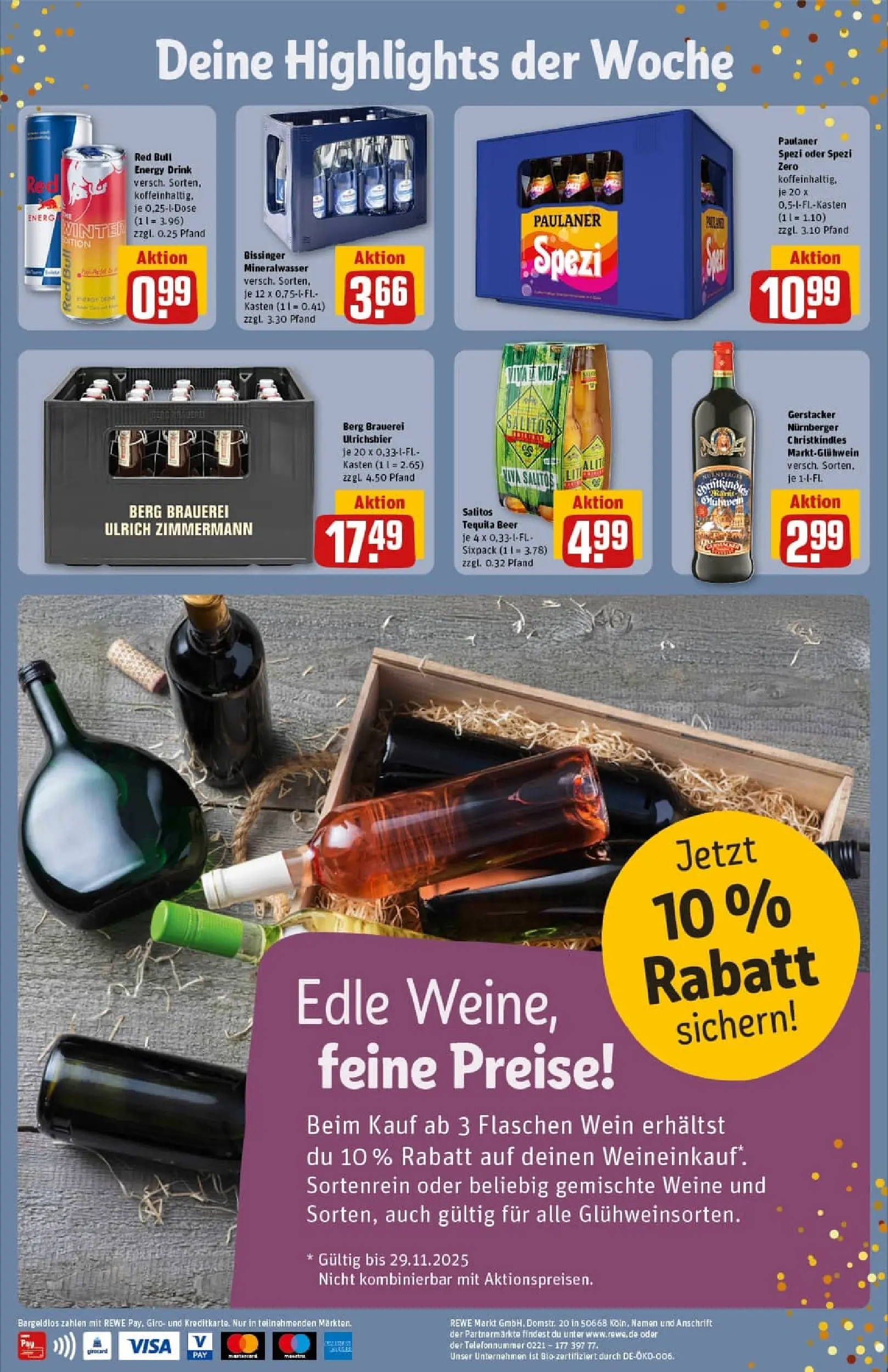 REWE Prospekt ab 23.11.2025 zum Blättern » Angebote | Seite: 6 | Produkte: Red bull, Paulaner spezi, Mineralwasser, Tequila