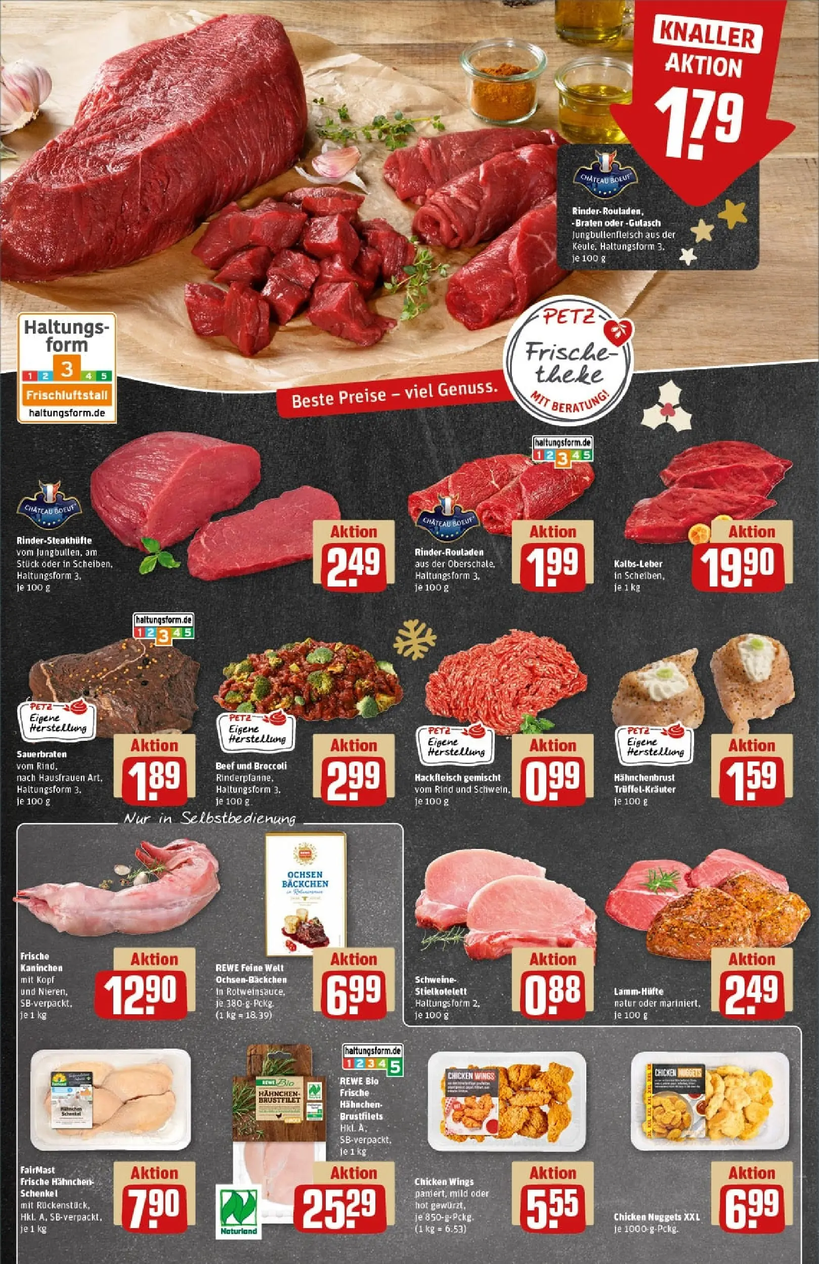 REWE Prospekt ab 23.11.2025 zum Blättern » Angebote | Seite: 8 | Produkte: Rinderrouladen, Hahnchen, Kaninchen, Gulasch