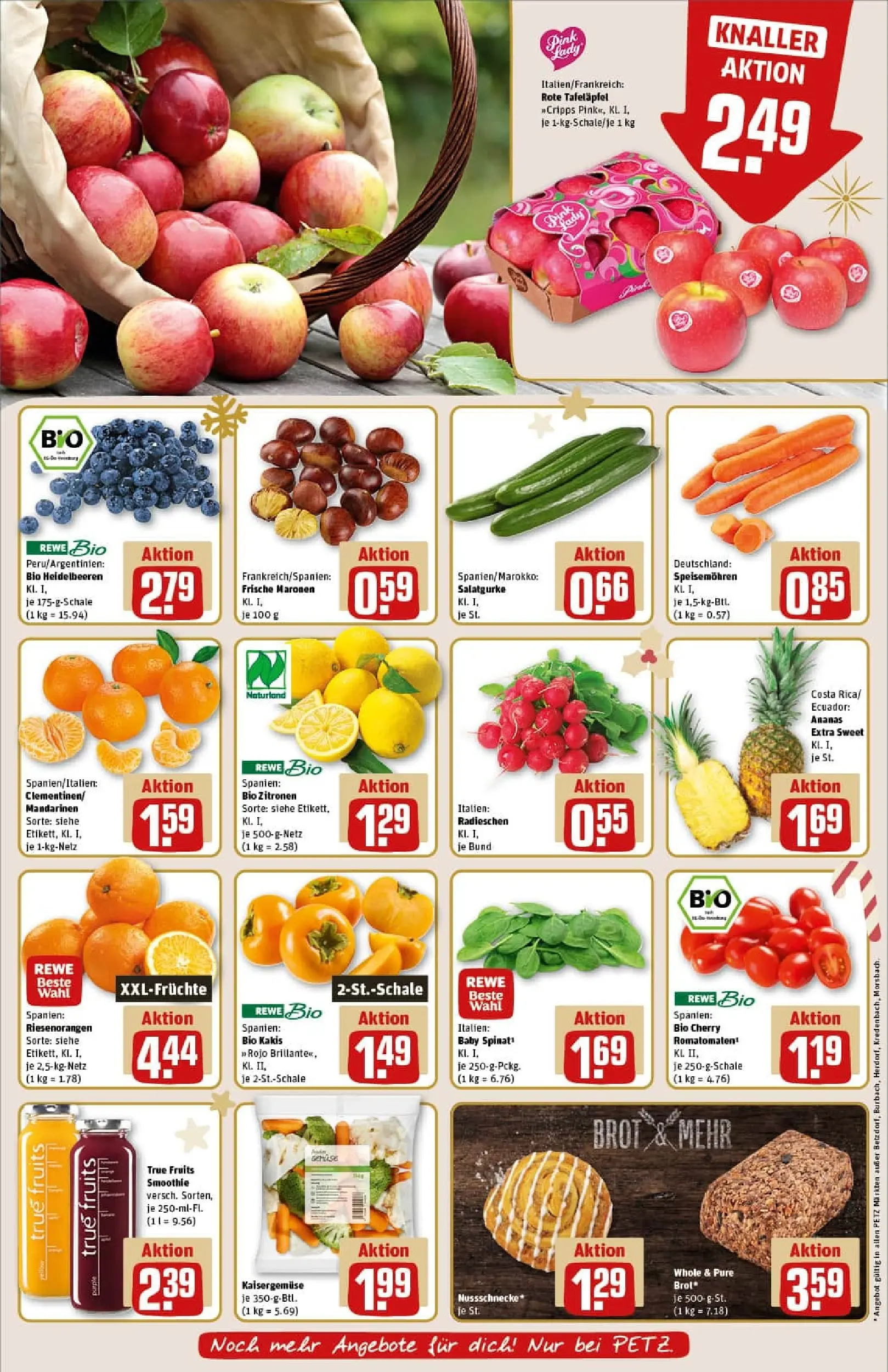 REWE Prospekt ab 23.11.2025 zum Blättern » Angebote | Seite: 10 | Produkte: Mandarinen, Heidelbeeren, Brot, Zitronen