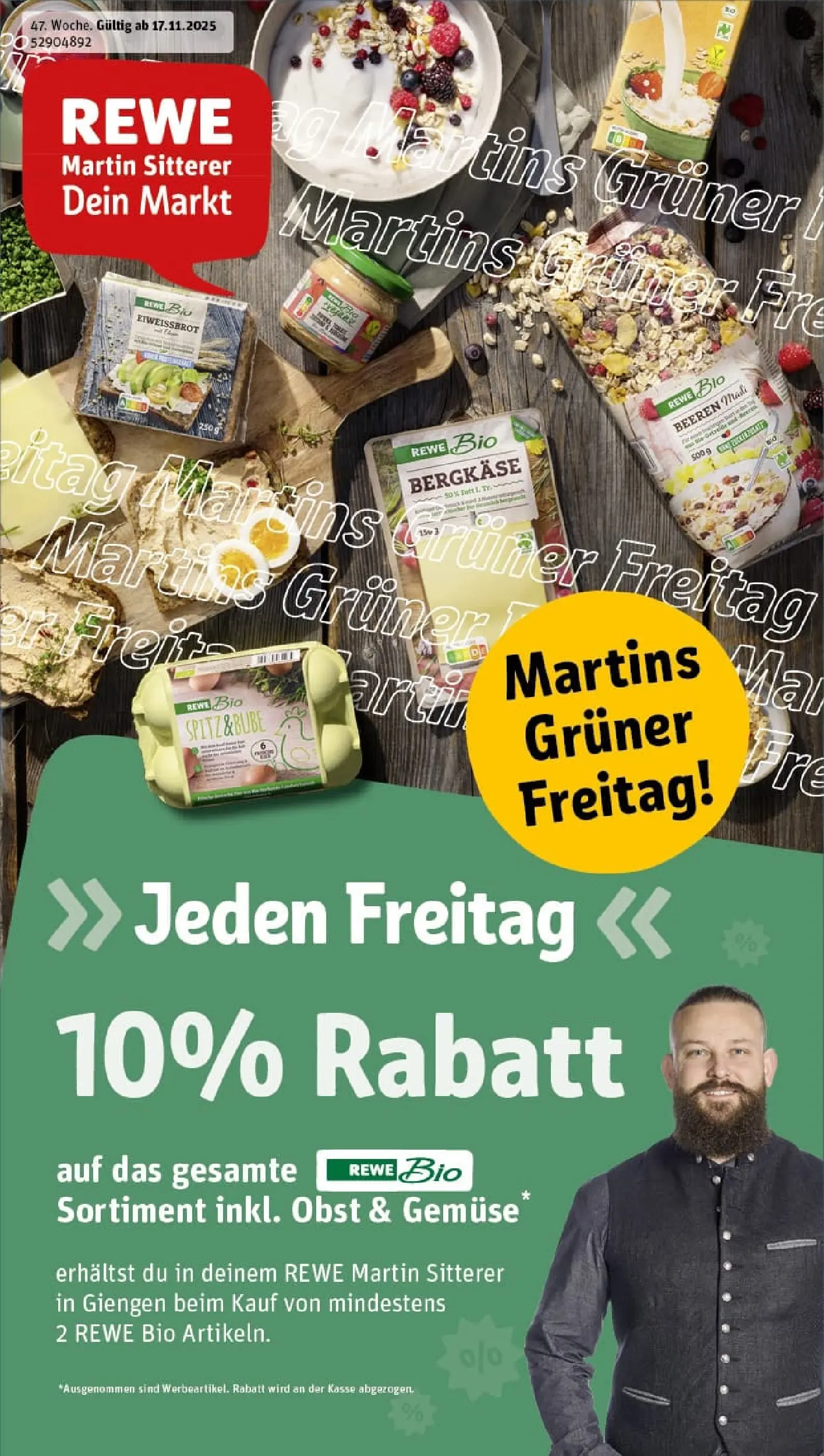 REWE Prospekt ab 17.11.2025 zum Blättern » Angebote | Seite: 1 | Produkte: Musli, Eier, Gemüse, Obst