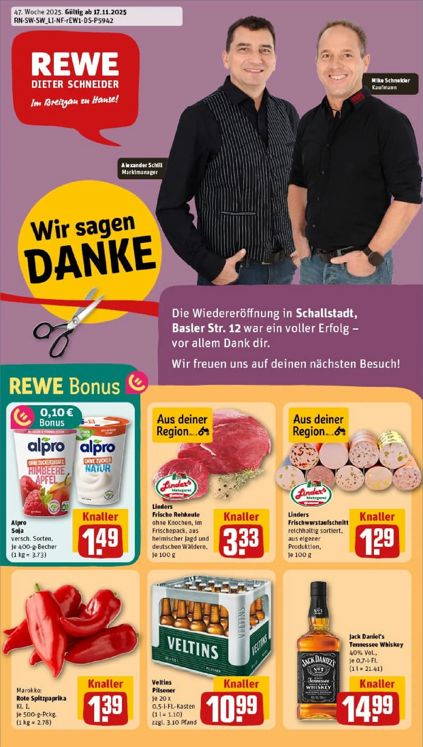 REWE Prospekt ab 17.11.2025 zum Blättern » Angebote | Seite: 1 | Produkte: Paprika, Zucker, Himbeere, Whiskey