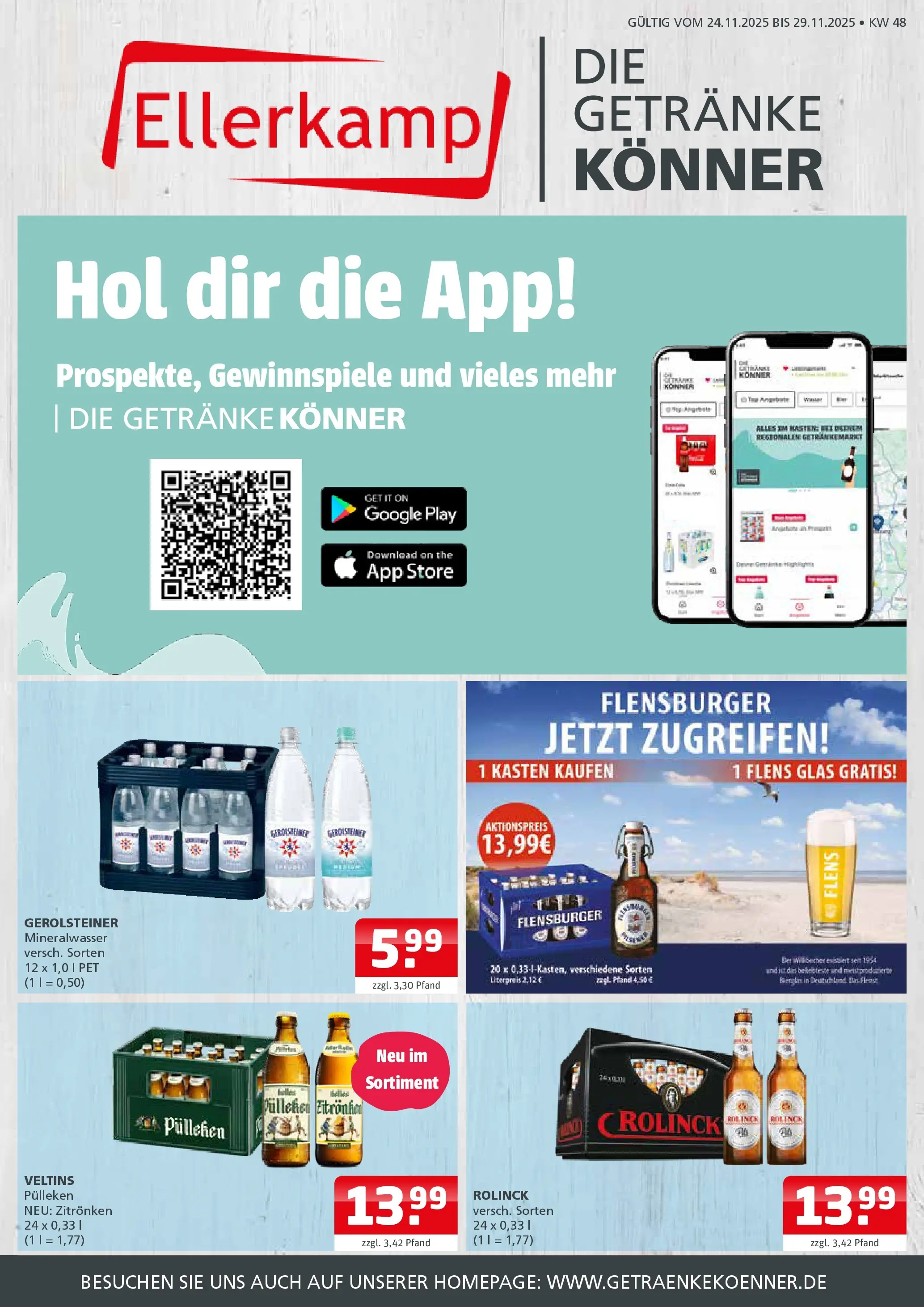 Entdecke - Getränke Ellerkamp: Getränkeangebote (ab 23.11.2025) zum Blättern | Seite: 1 | Produkte: Mineralwasser, Flensburger, Veltins, Gerolsteiner