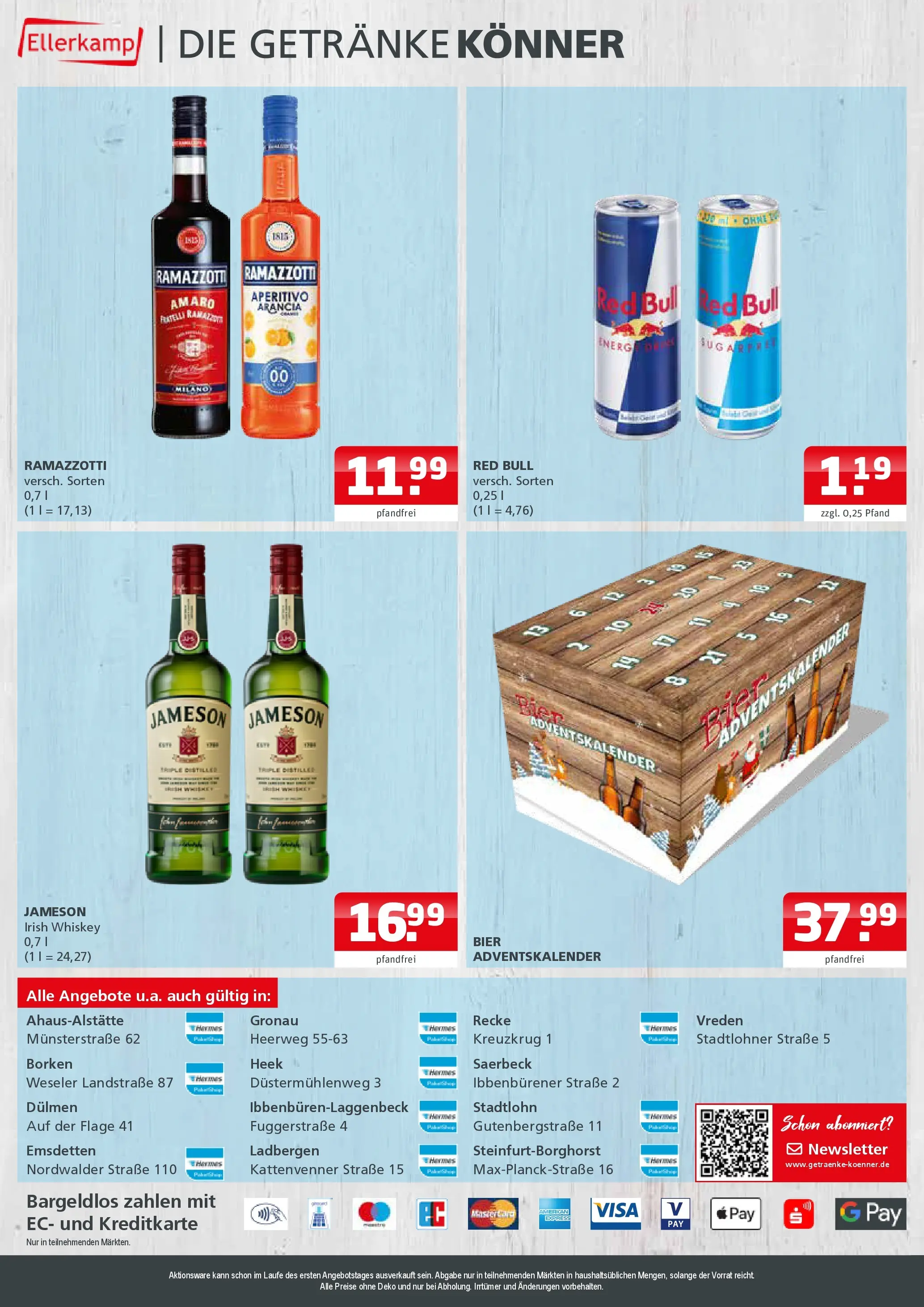 Entdecke - Getränke Ellerkamp: Getränkeangebote (ab 23.11.2025) zum Blättern | Seite: 4 | Produkte: Red bull, Bier, Jameson, Ramazzotti