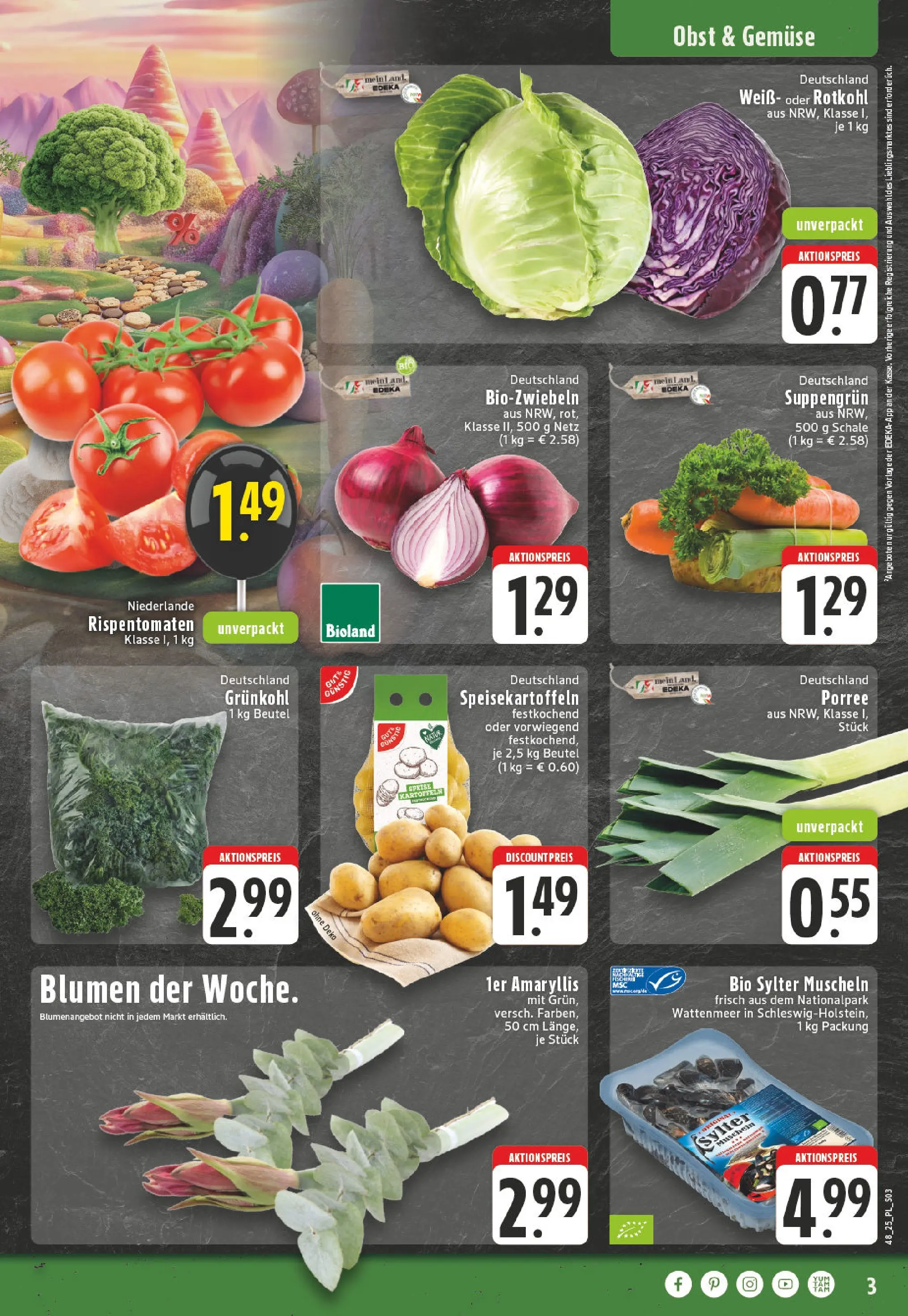 Edeka prospekt Castrop-Rauxel	 (ab 23.11.2025) » Angebote Online | Seite: 3 | Produkte: Rotkohl, Blumen, Kartoffeln, Gemüse
