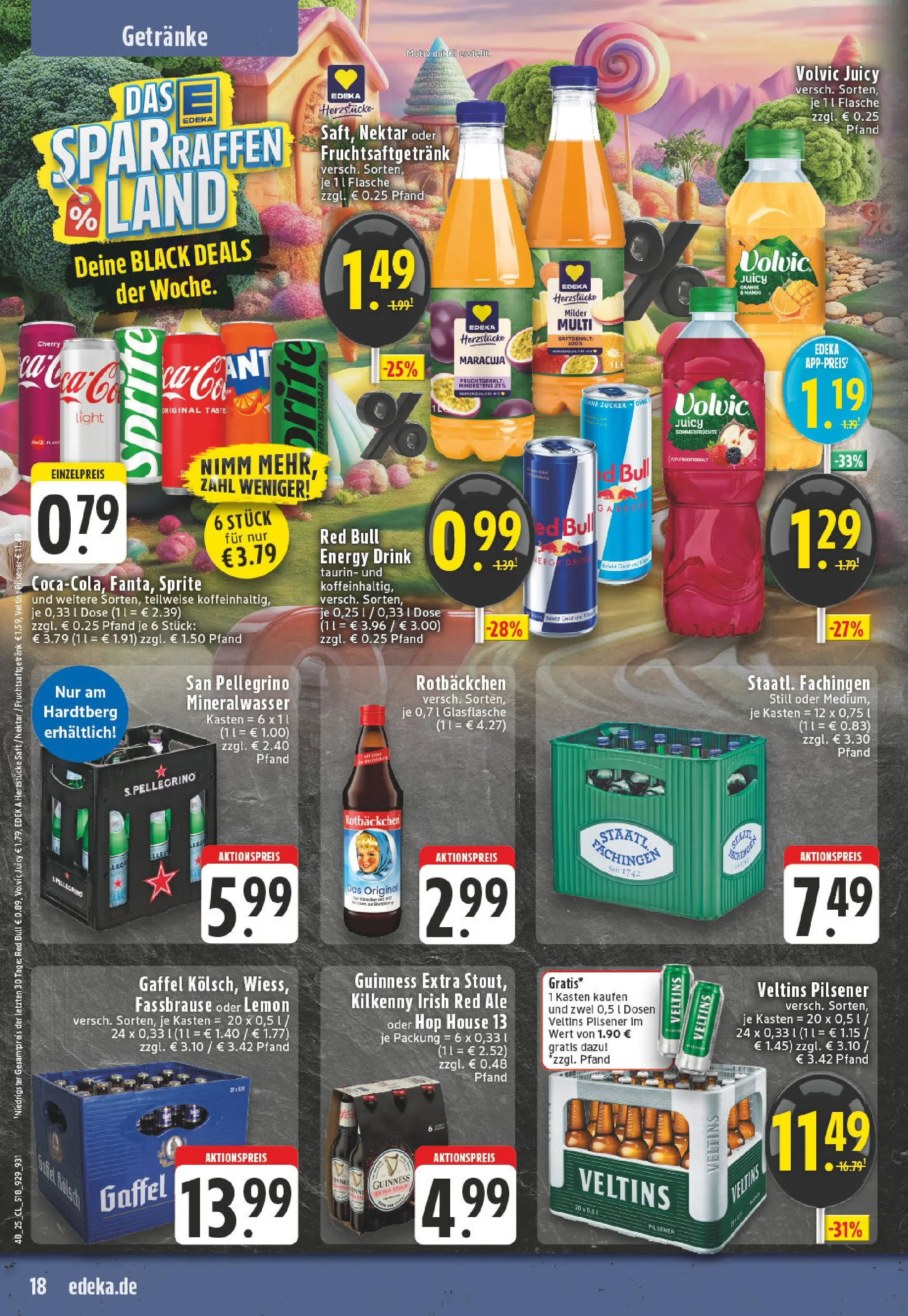 Edeka prospekt Bonn	 (ab 23.11.2025) » Angebote Online | Seite: 18 | Produkte: Red bull, Mineralwasser, Zucker, Veltins