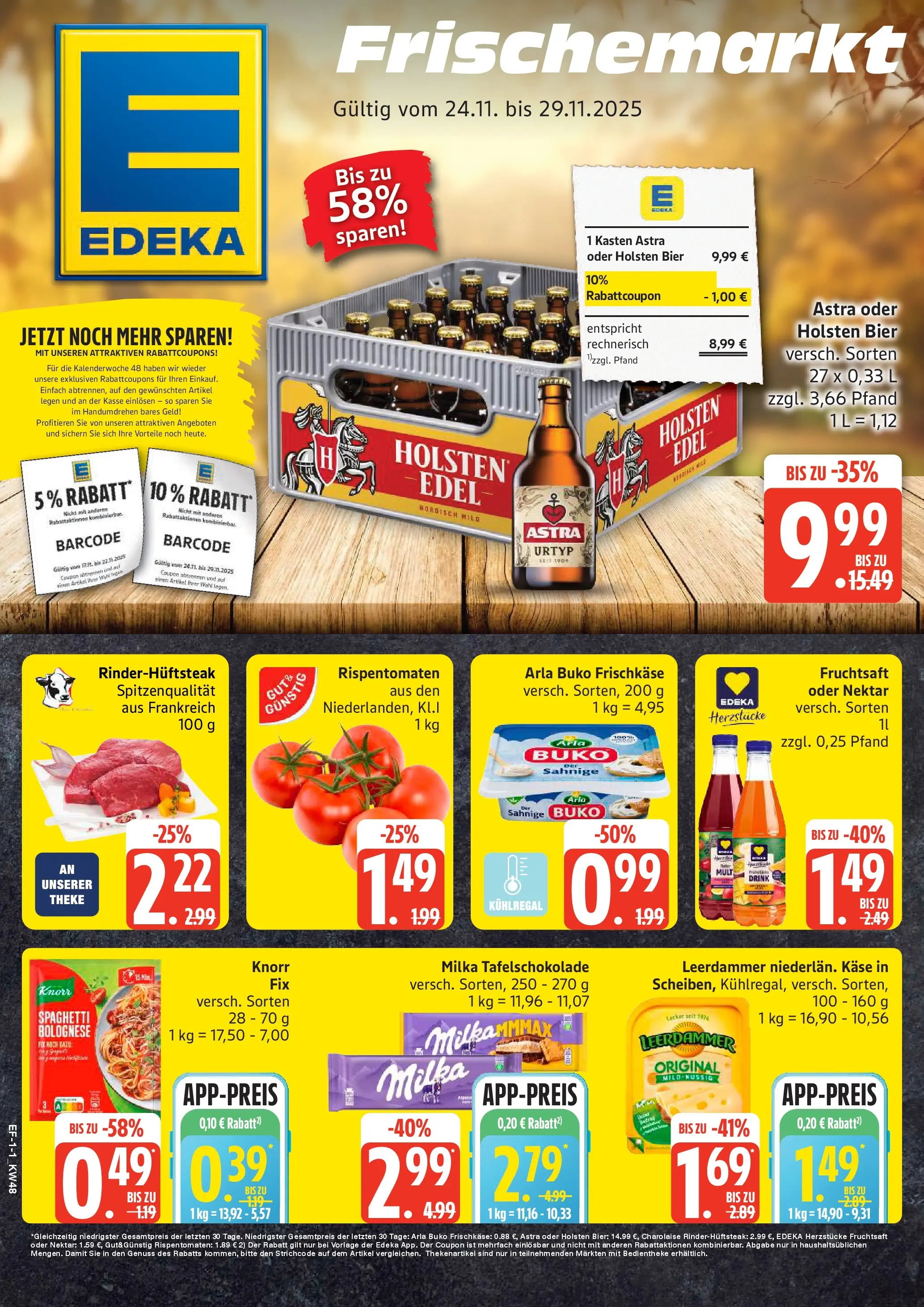 Edeka prospekt Luhnstedt	 (ab 23.11.2025) » Angebote Online | Seite: 1 | Produkte: Bier, Holsten, Milka, Steak