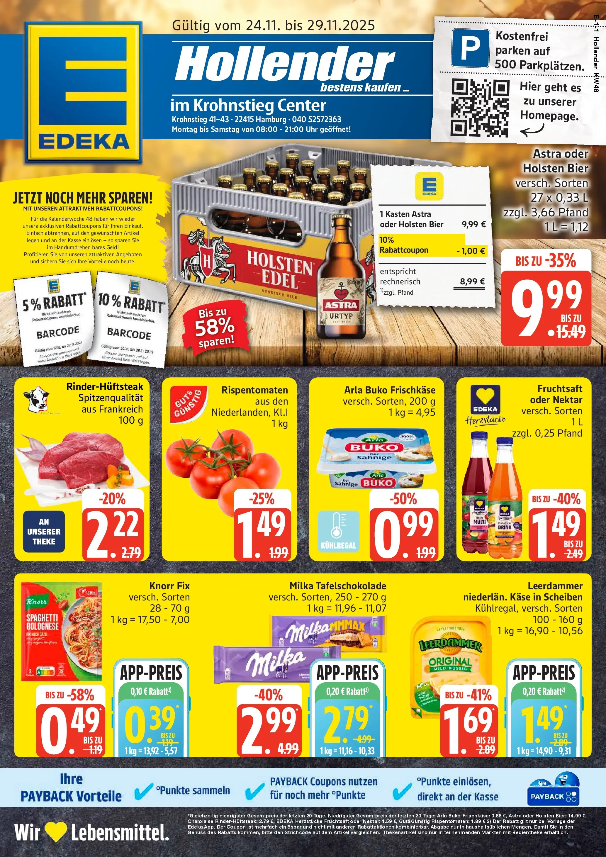 Edeka prospekt Hamburg	 (ab 23.11.2025) » Angebote Online | Seite: 1 | Produkte: Theke, Leerdammer, Arla buko, Steak