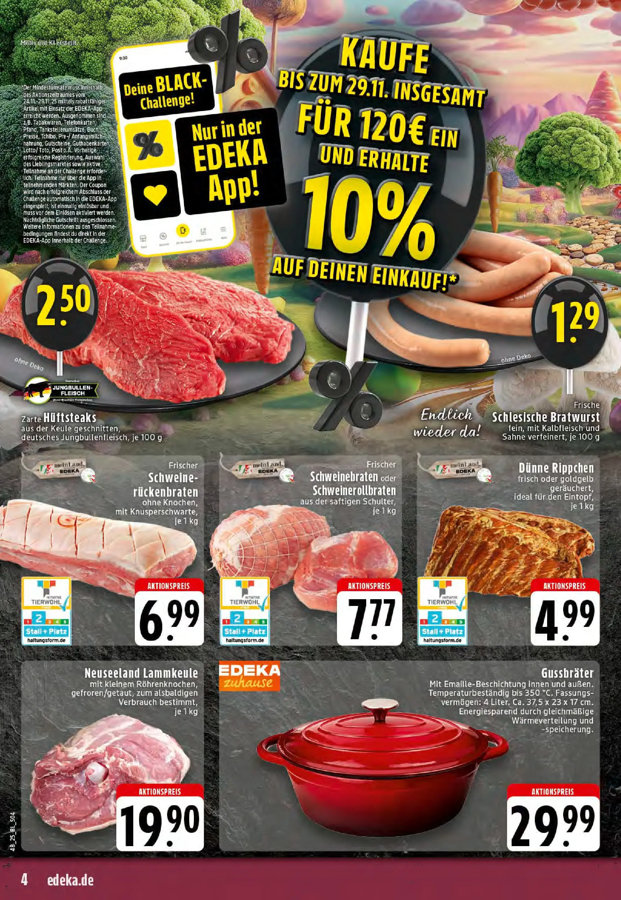Edeka prospekt Stolberg	 (ab 23.11.2025) » Angebote Online | Seite: 4 | Produkte: Lammkeule, Bratwurst, Sahne, Fleisch