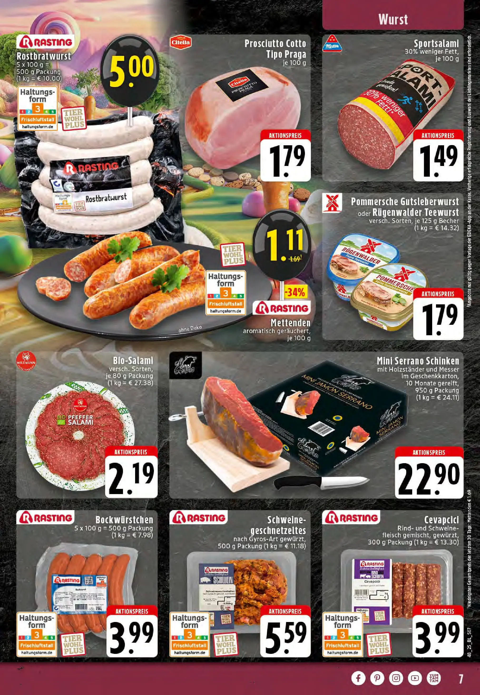 Edeka prospekt Stolberg	 (ab 23.11.2025) » Angebote Online | Seite: 7 | Produkte: Wurst, Serrano schinken, Schinken, Schweinefleisch