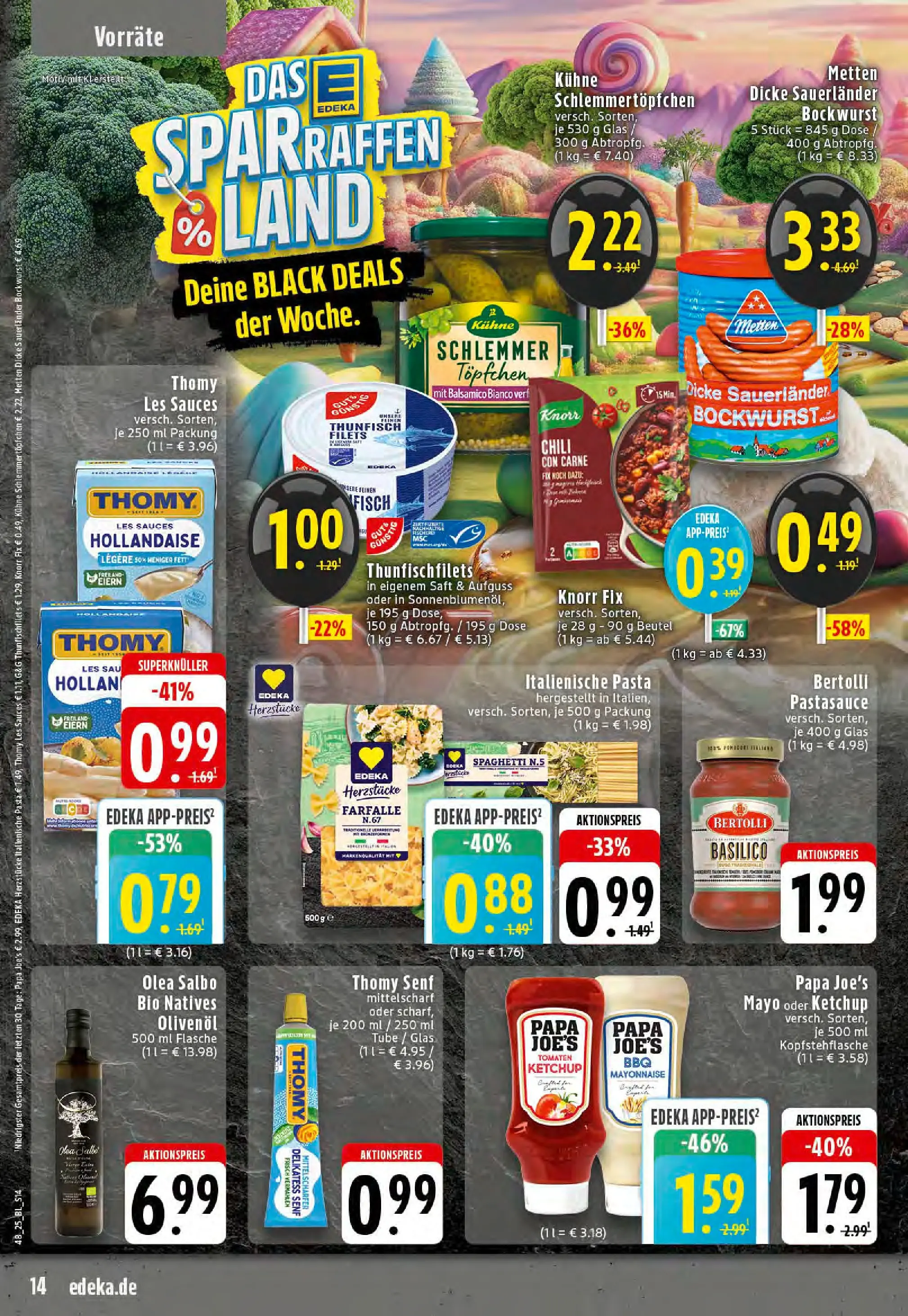 Edeka prospekt Stolberg	 (ab 23.11.2025) » Angebote Online | Seite: 14 | Produkte: Bockwurst, Thomy les sauces, Knorr, Saft