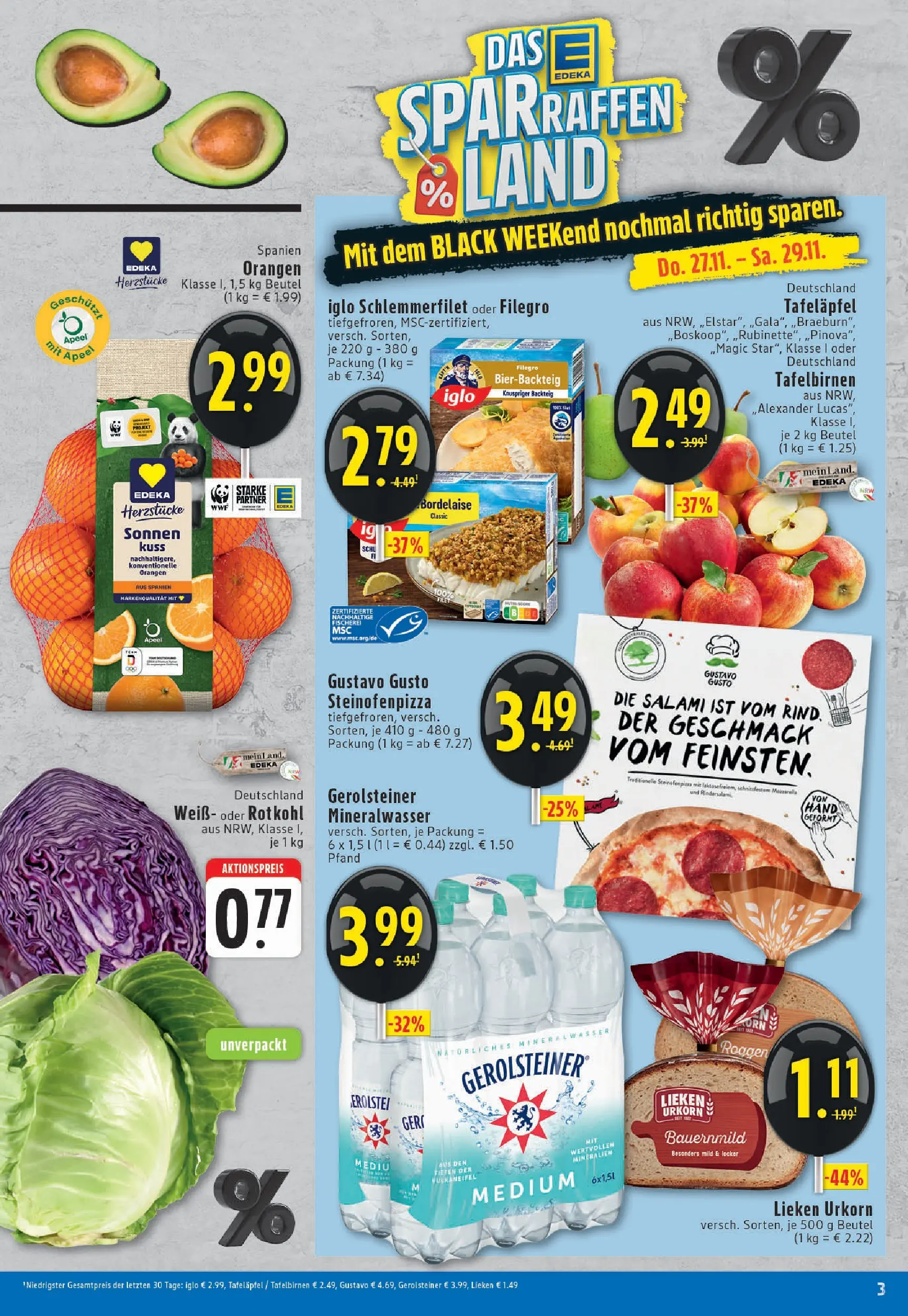 Edeka prospekt Köln	 (ab 23.11.2025) » Angebote Online | Seite: 3 | Produkte: Iglo, Orangen, Mineralwasser, Gerolsteiner