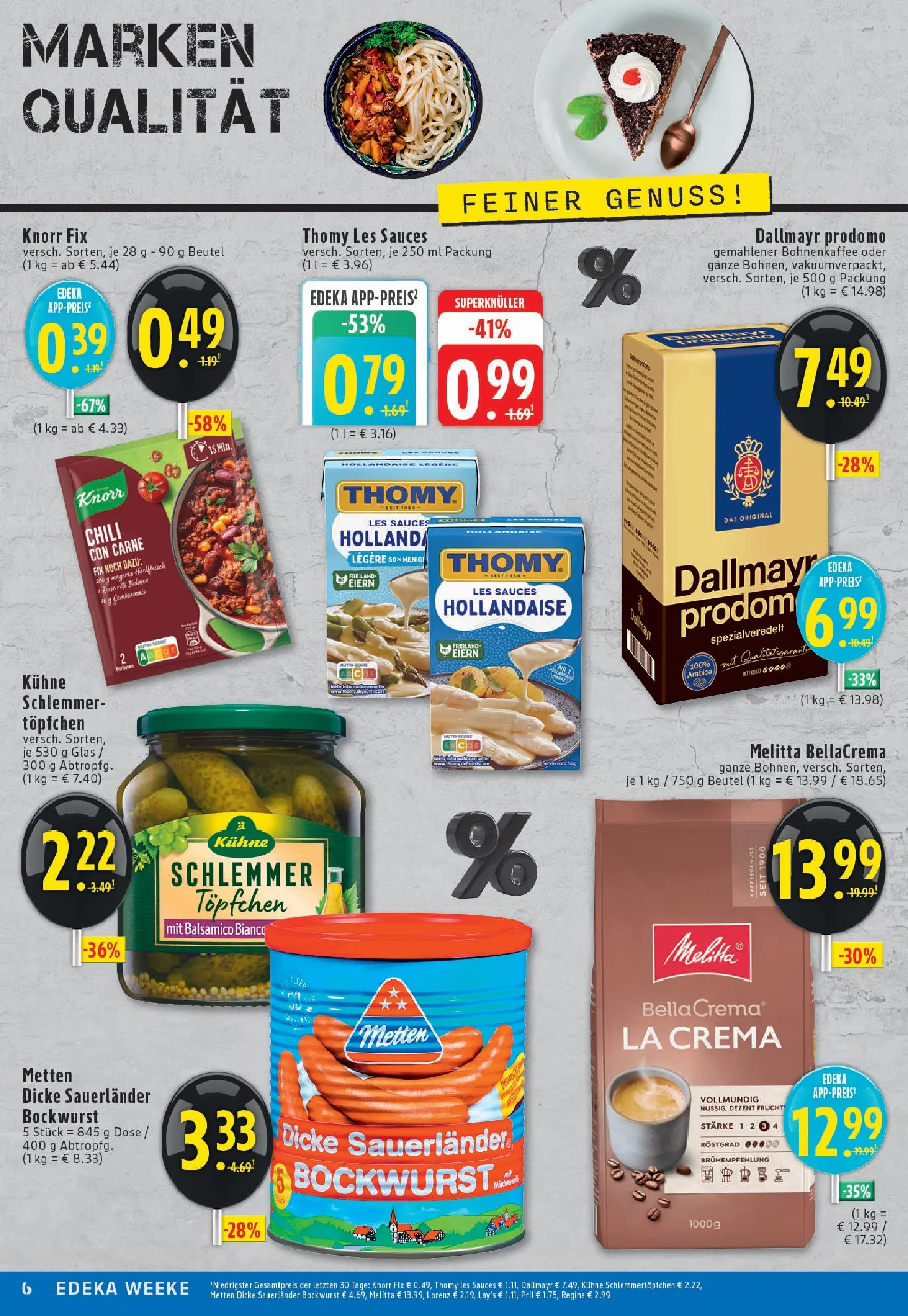 Edeka prospekt Köln	 (ab 23.11.2025) » Angebote Online | Seite: 6 | Produkte: Bockwurst, Melitta, Thomy les sauces, Knorr