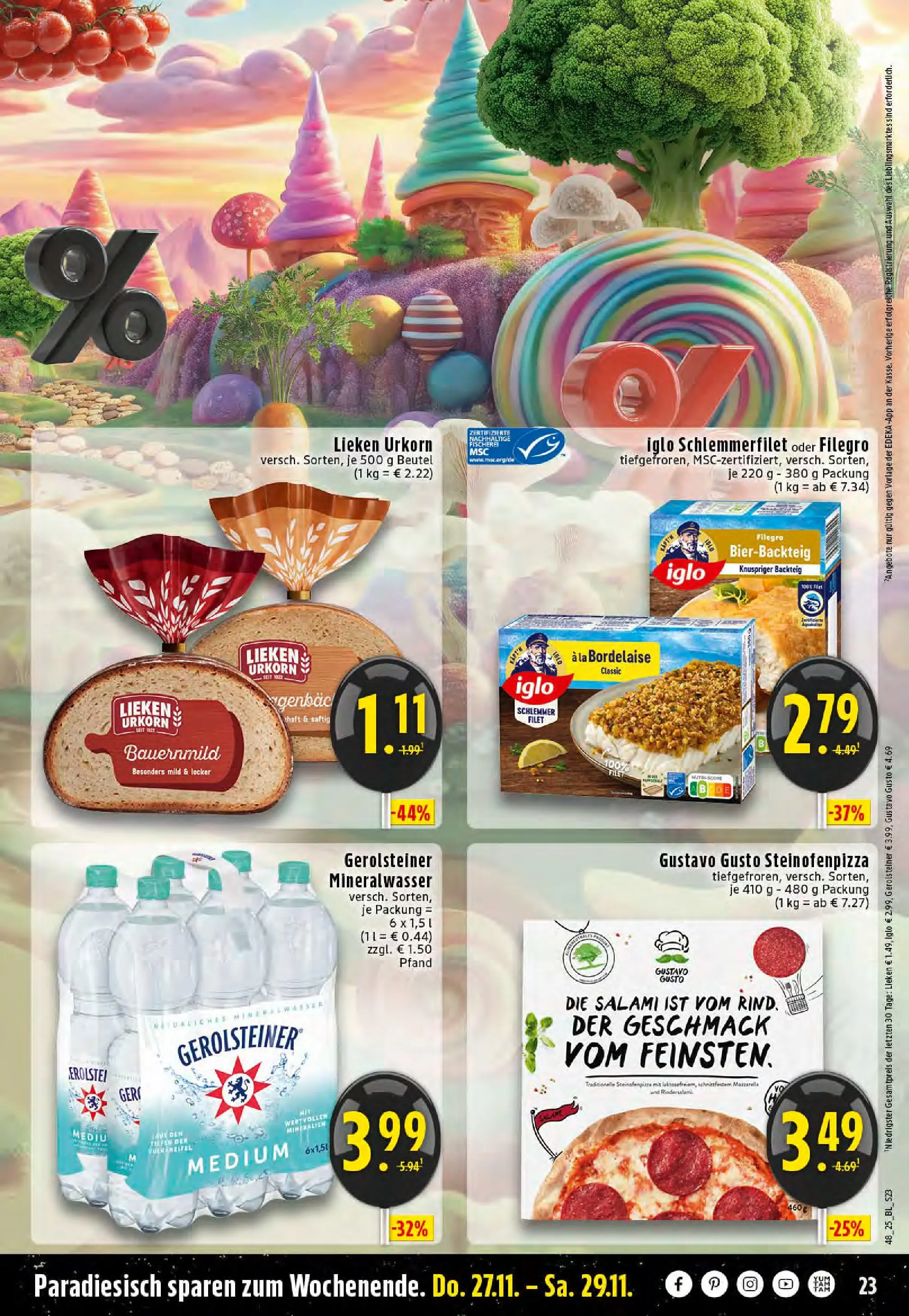 Edeka prospekt Stolberg	 (ab 23.11.2025) » Angebote Online | Seite: 23 | Produkte: Gustavo gusto, Iglo, Salami, Pizza