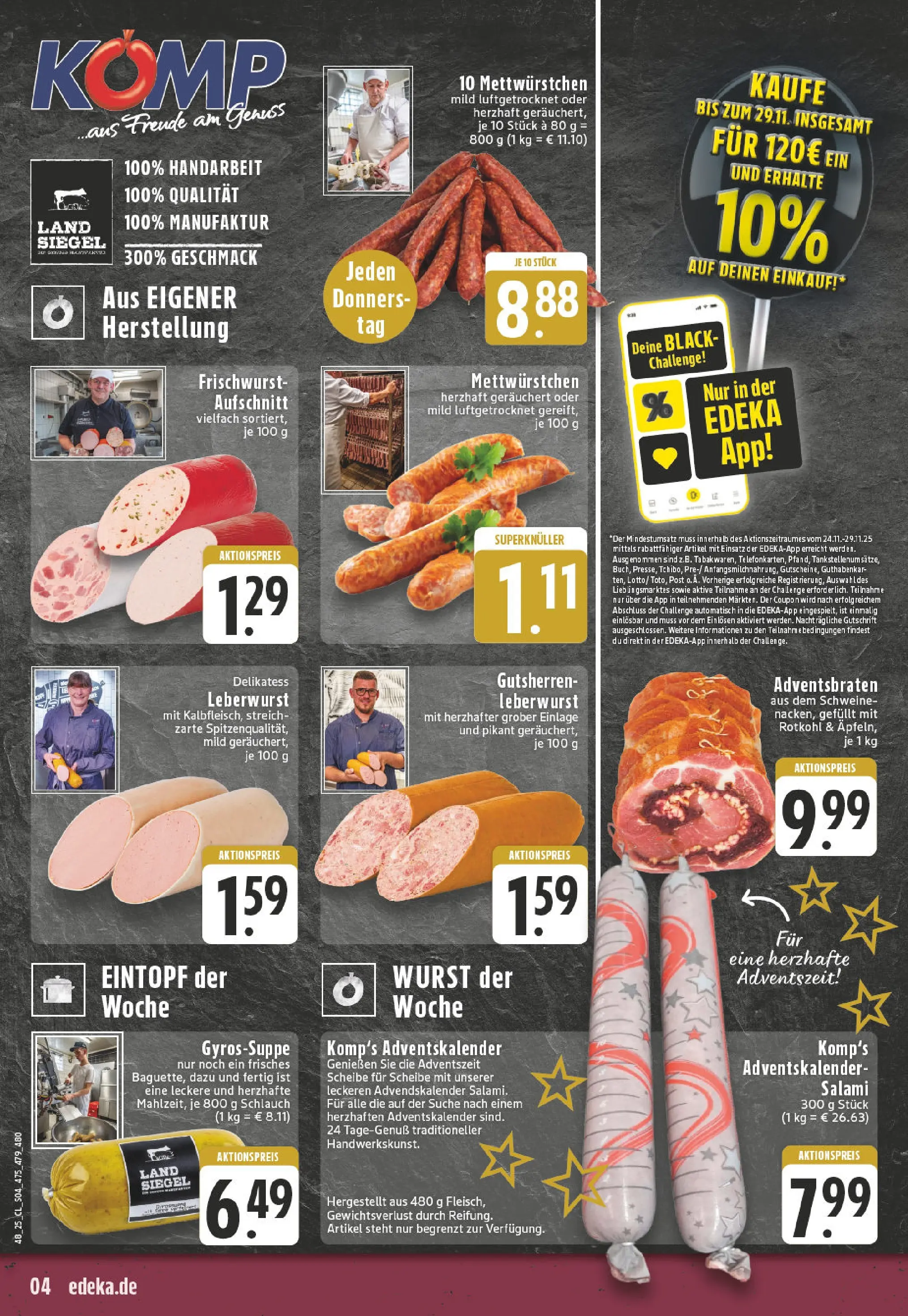 Edeka prospekt Hamminkeln -Mehrhoog	 (ab 23.11.2025) » Angebote Online | Seite: 4 | Produkte: Rotkohl, Wurst, Salami