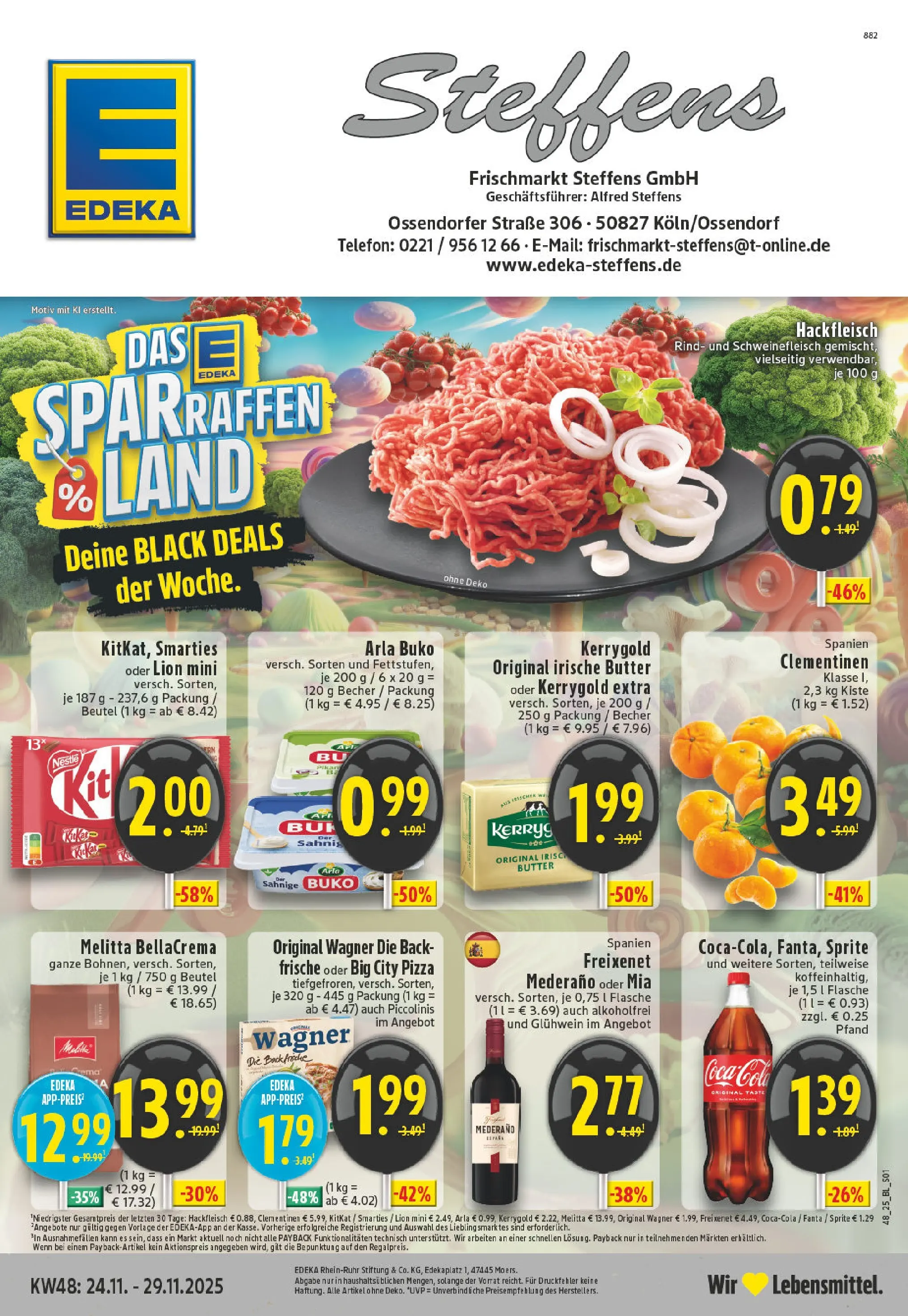 Edeka prospekt Koeln -Ossendorf	 (ab 23.11.2025) » Angebote Online | Seite: 1 | Produkte: Melitta, Coca cola, Sprite, Telefon