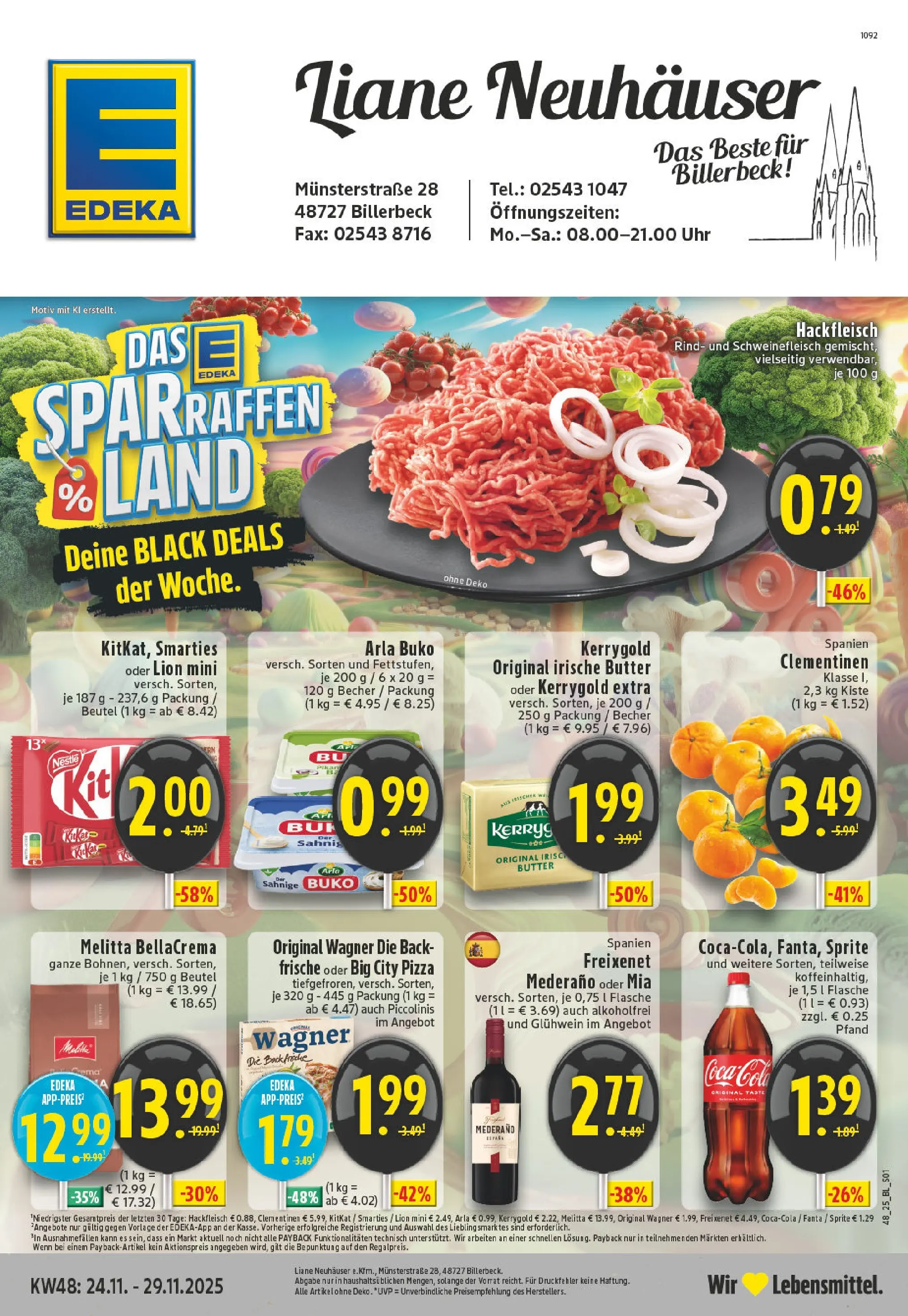 Edeka prospekt Billerbeck	 (ab 23.11.2025) » Angebote Online | Seite: 1 | Produkte: Melitta, Sprite, Uhr, Hackfleisch