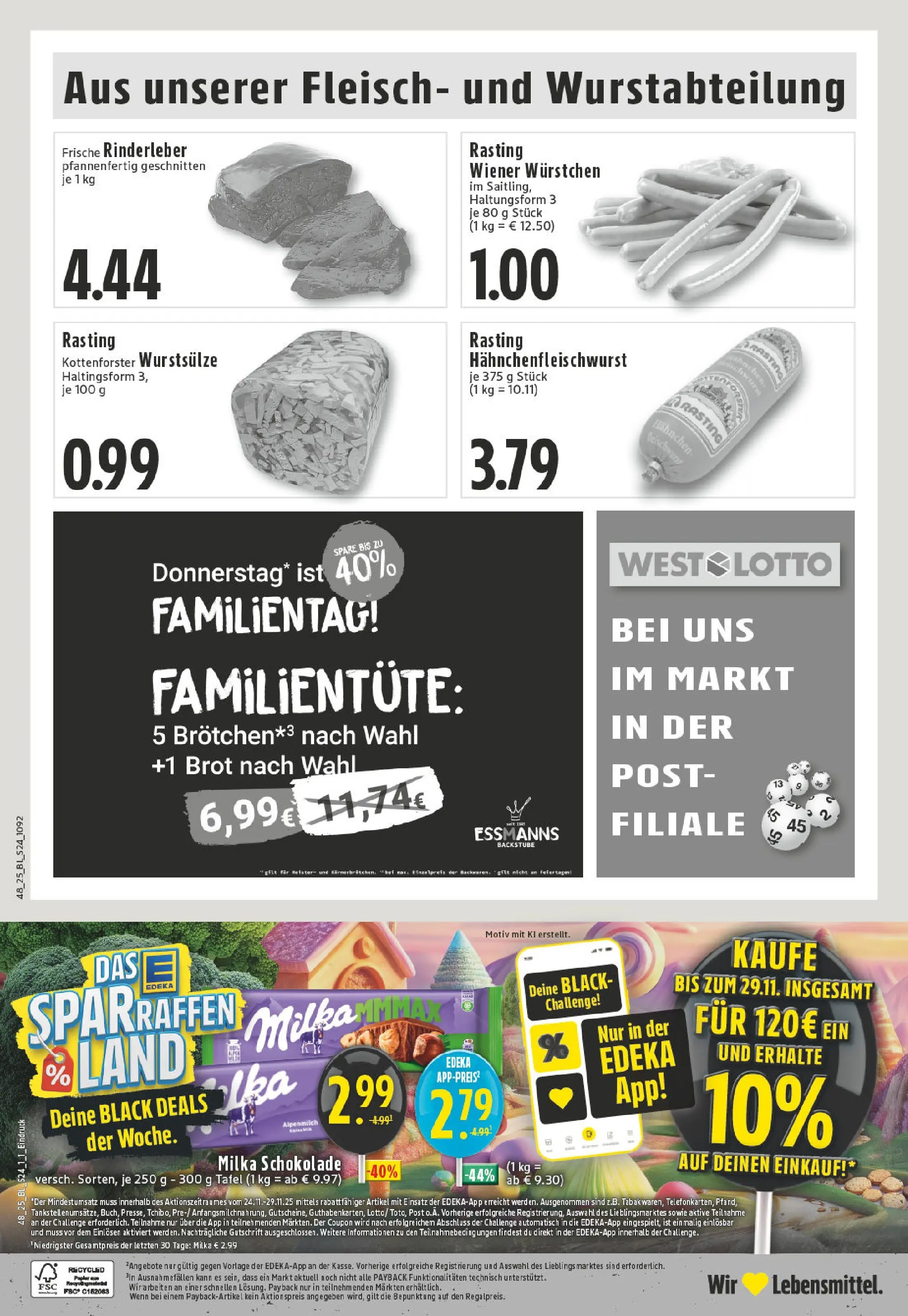 Edeka prospekt Billerbeck	 (ab 23.11.2025) » Angebote Online | Seite: 24 | Produkte: Hahnchen, Wiener wurstchen, Milka, Brot