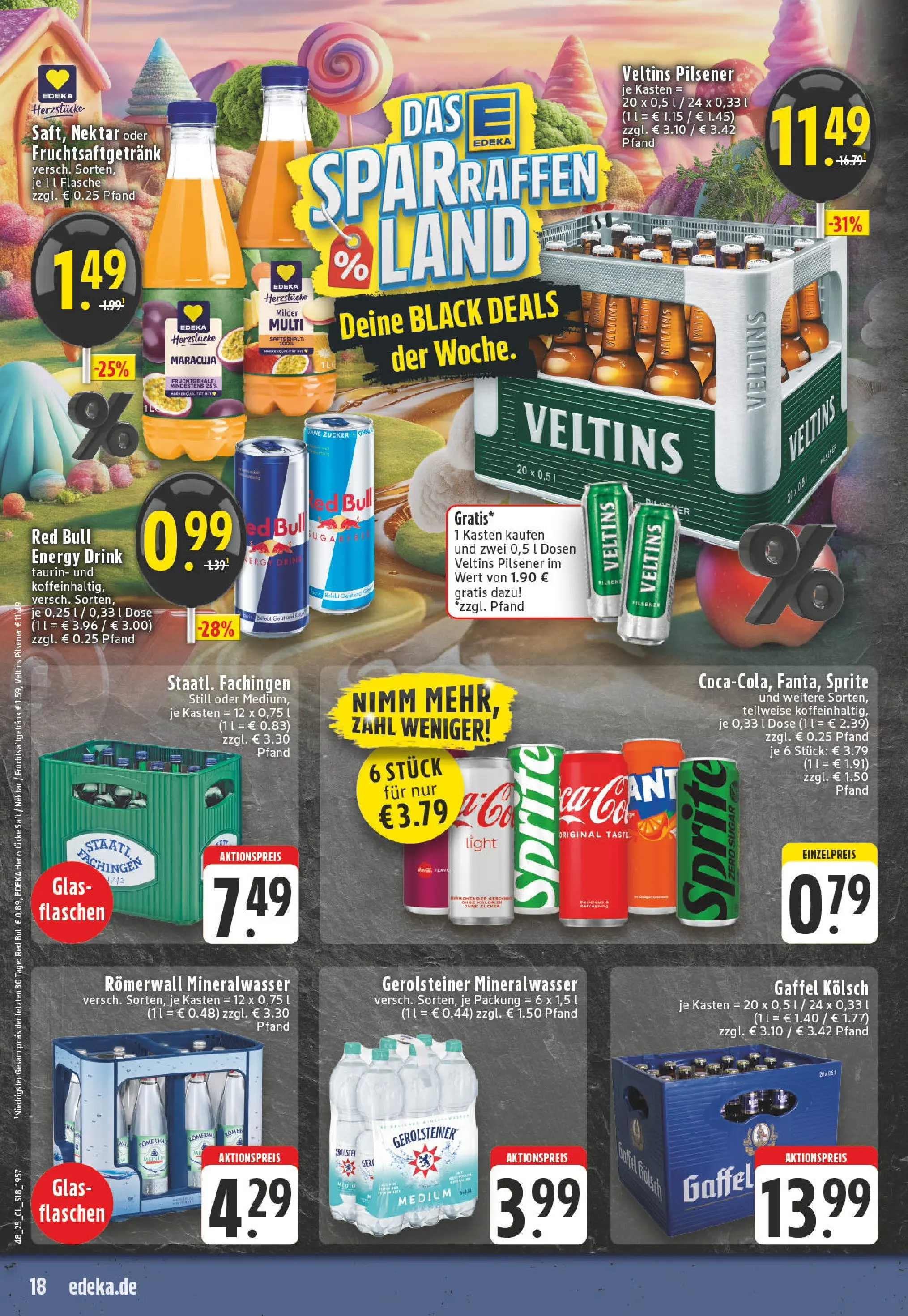 Edeka prospekt Leverkusen-Schlebusch	 (ab 23.11.2025) » Angebote Online | Seite: 18 | Produkte: Red bull, Energy, Zucker, Veltins