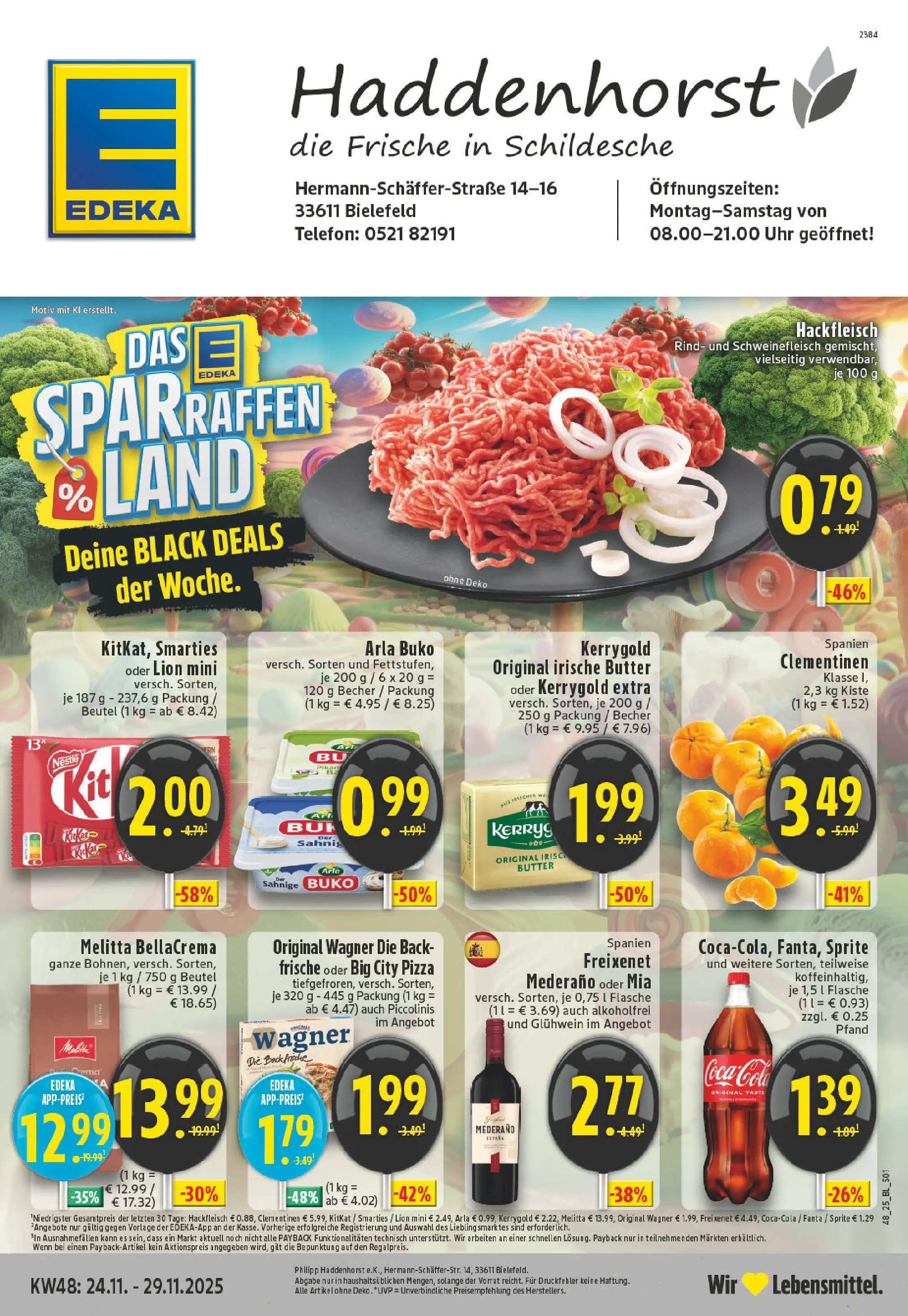 Edeka prospekt Bielefeld	 (ab 23.11.2025) » Angebote Online | Seite: 1 | Produkte: Coca cola, Smarties, Pizza, Schweinefleisch