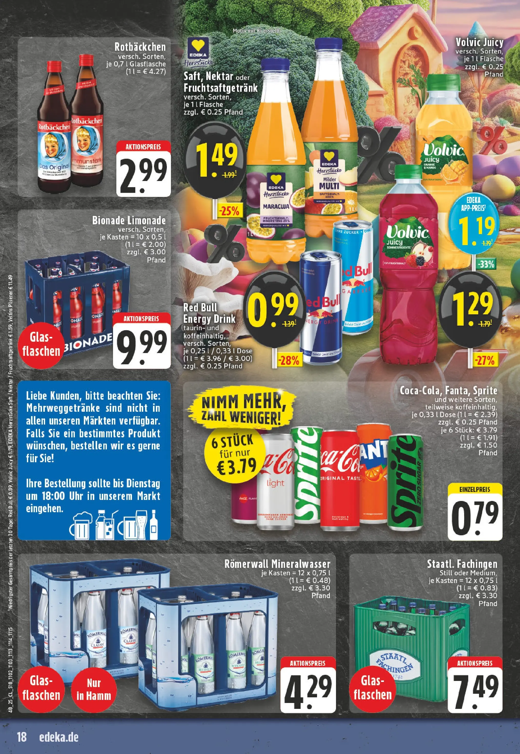 Edeka prospekt Hamm-Pelkum	 (ab 23.11.2025) » Angebote Online | Seite: 18 | Produkte: Red bull, Bionade, Zucker, Saft