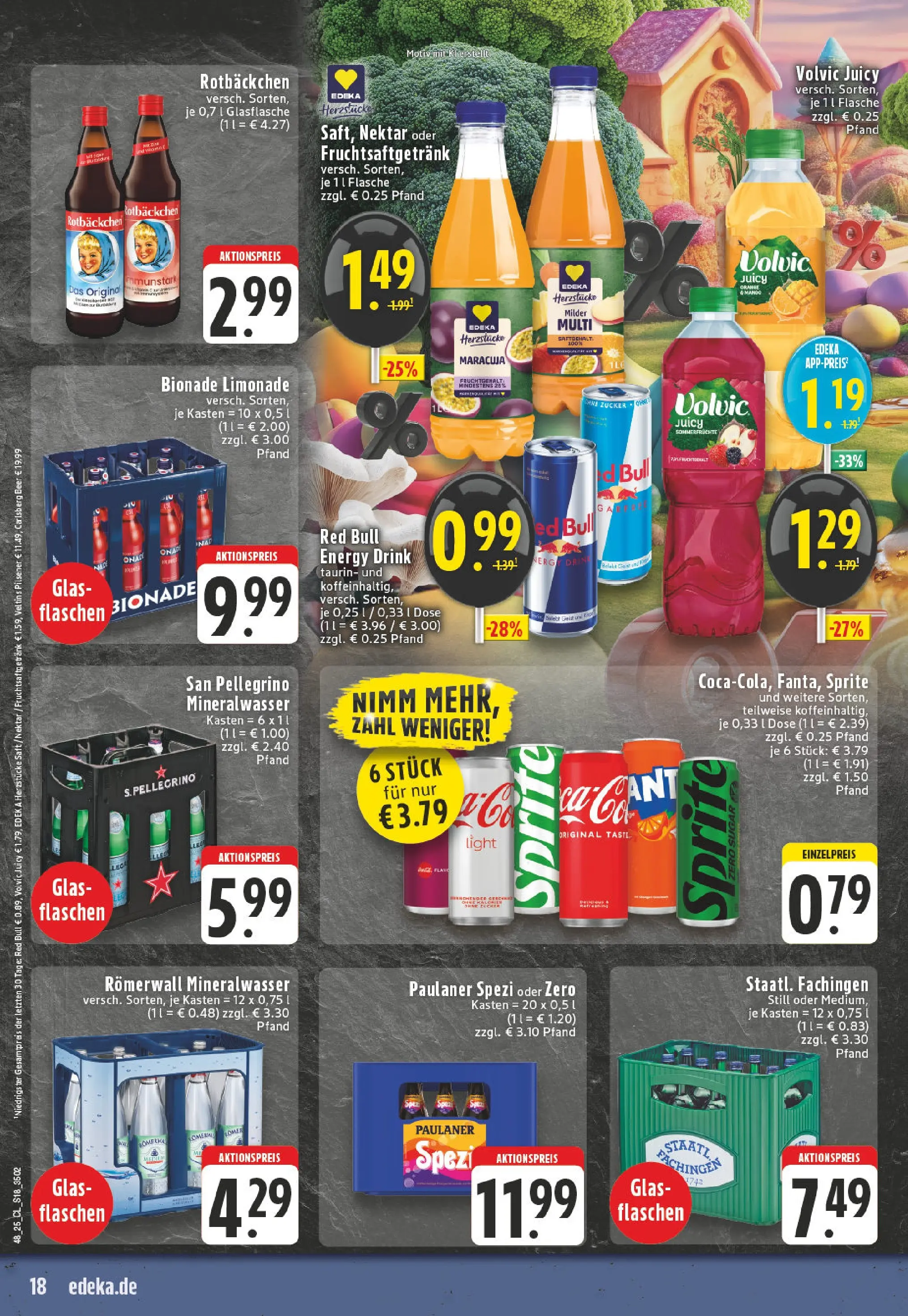 Edeka prospekt Leverkusen	 (ab 23.11.2025) » Angebote Online | Seite: 18 | Produkte: Red bull, Staatl fachingen, Mineralwasser, Veltins