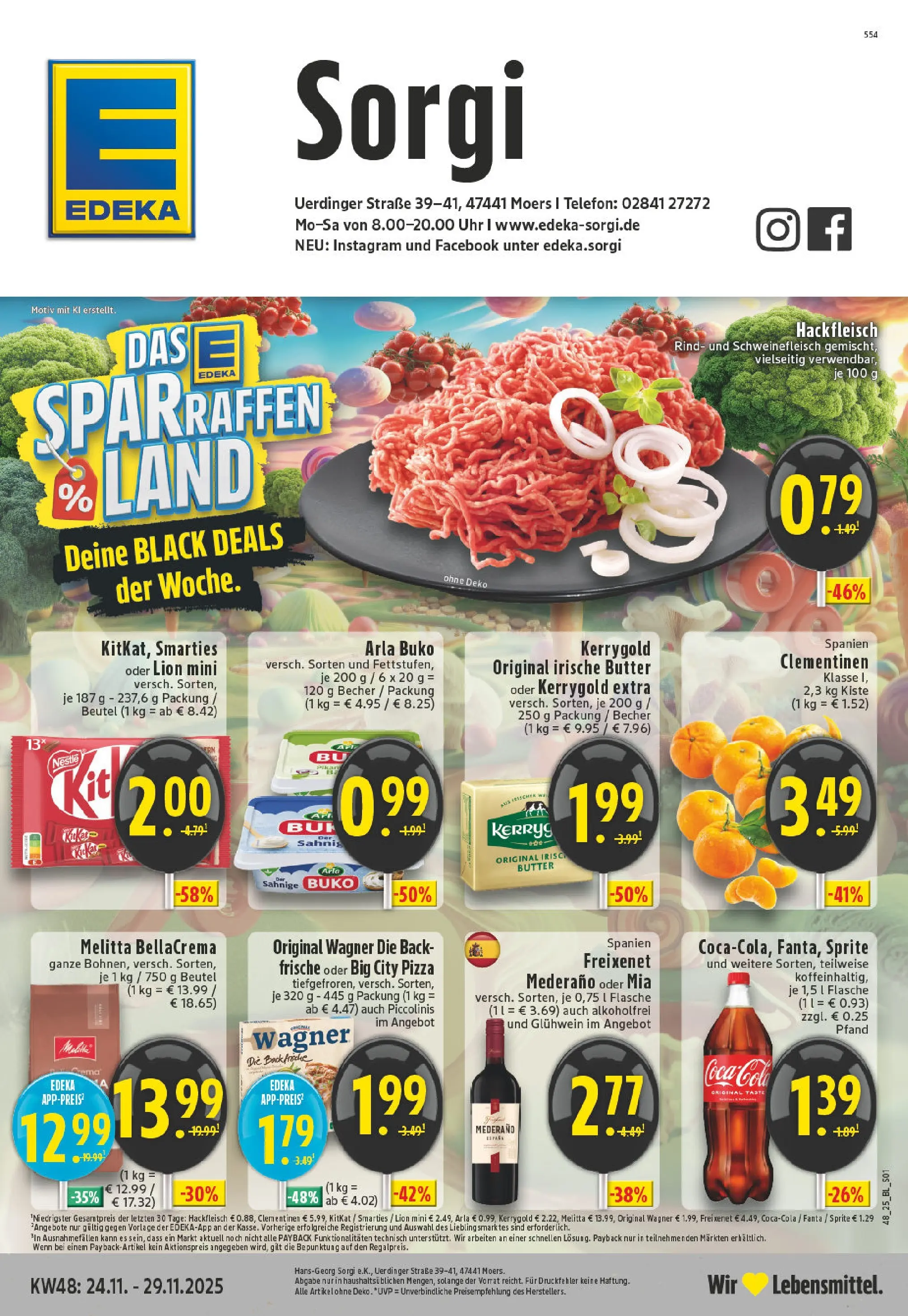 Edeka prospekt Moers	 (ab 23.11.2025) » Angebote Online | Seite: 1 | Produkte: Coca cola, Fanta, Schweinefleisch, Hackfleisch