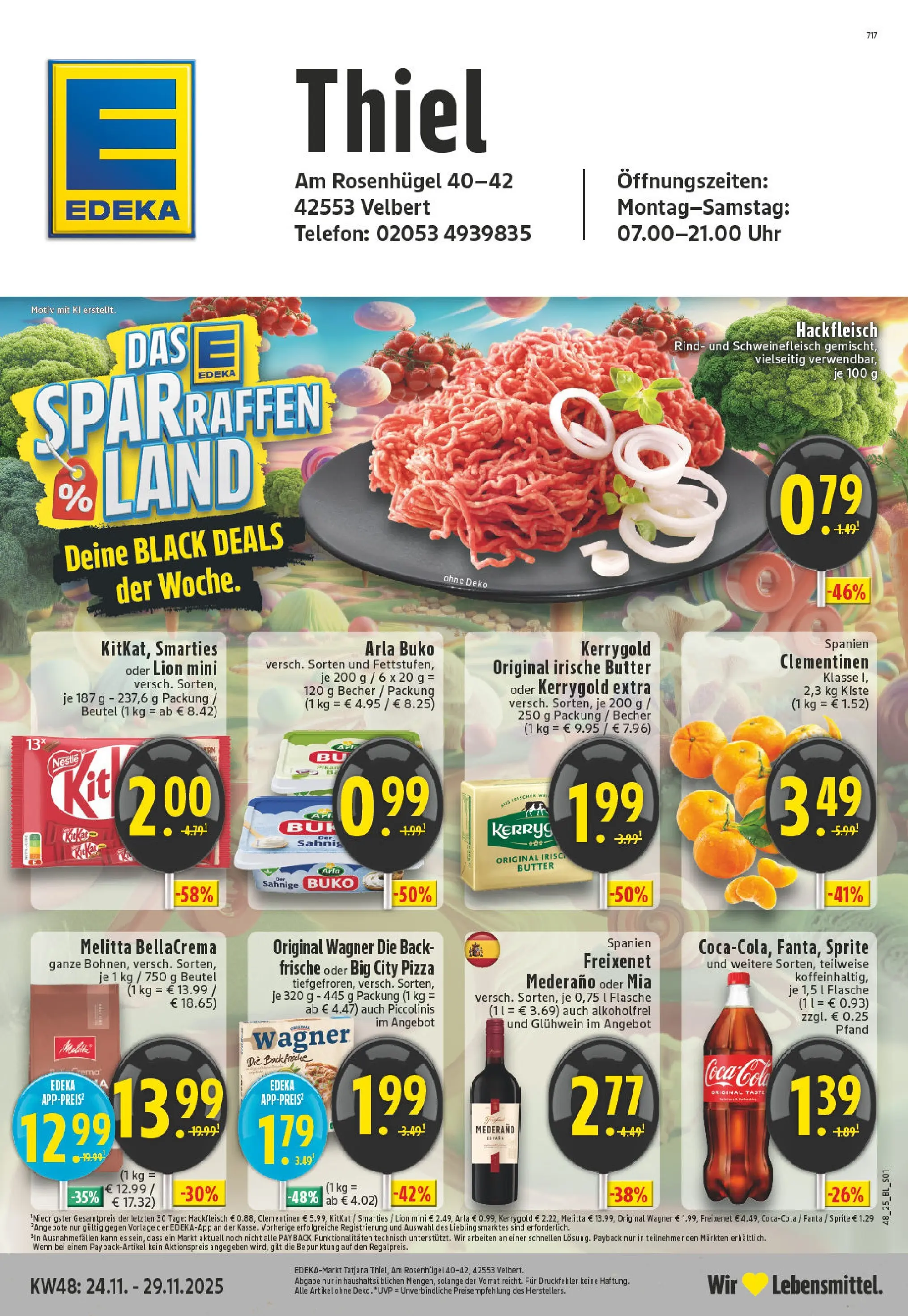 Edeka prospekt Velbert-Neviges	 (ab 23.11.2025) » Angebote Online | Seite: 1 | Produkte: Melitta, Sprite, Cola, Hackfleisch