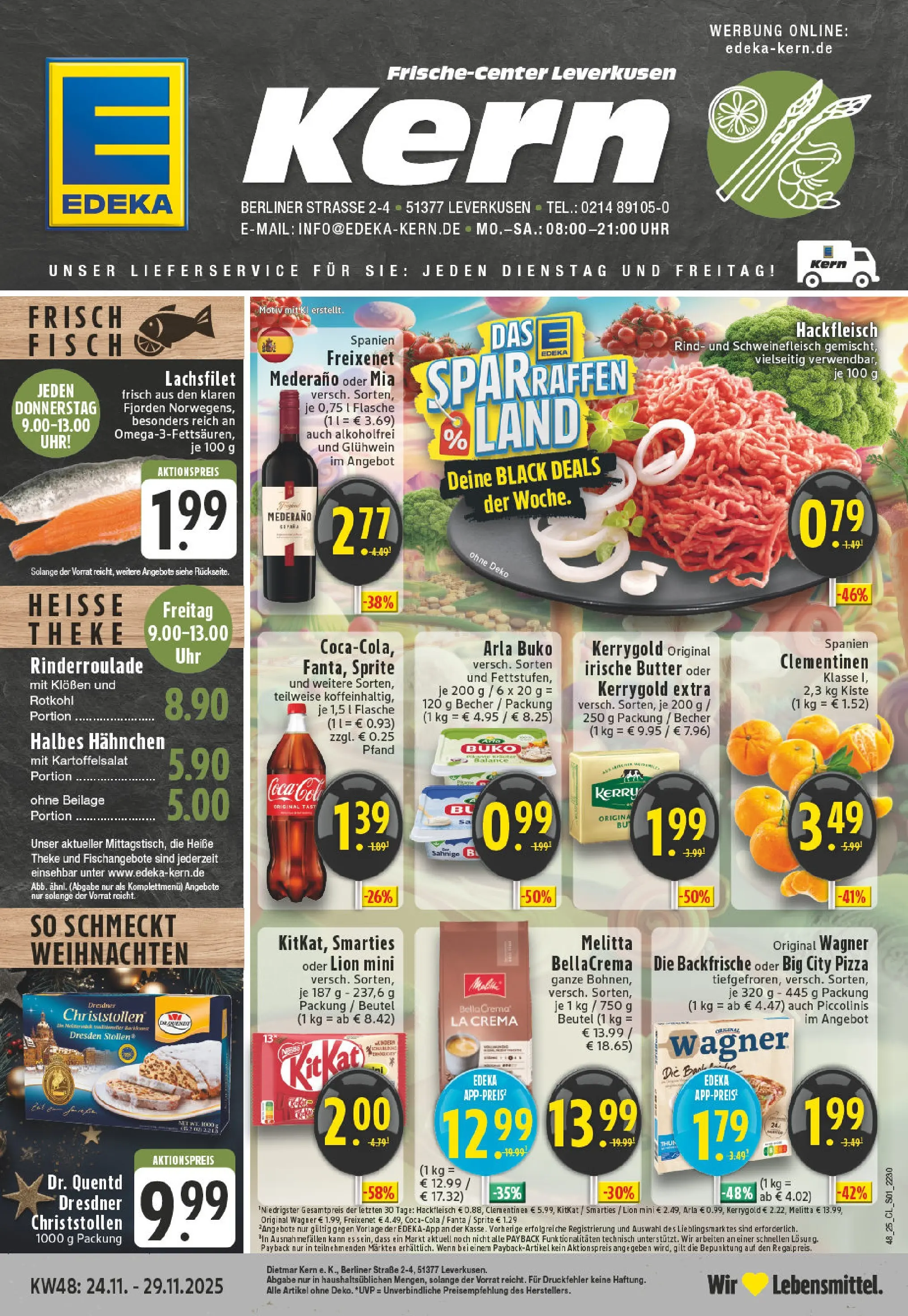 Edeka prospekt Leverkusen	 (ab 23.11.2025) » Angebote Online | Seite: 1 | Produkte: Rotkohl, Theke, Freixenet mederano, Hackfleisch