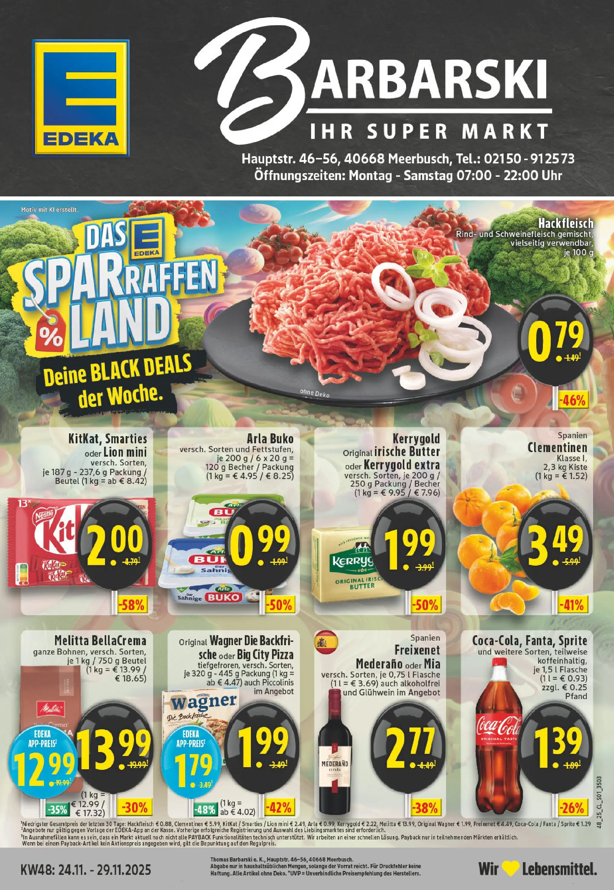 Edeka prospekt Meerbusch	 (ab 23.11.2025) » Angebote Online | Seite: 1 | Produkte: Sprite, Butter, Schweinefleisch, Hackfleisch
