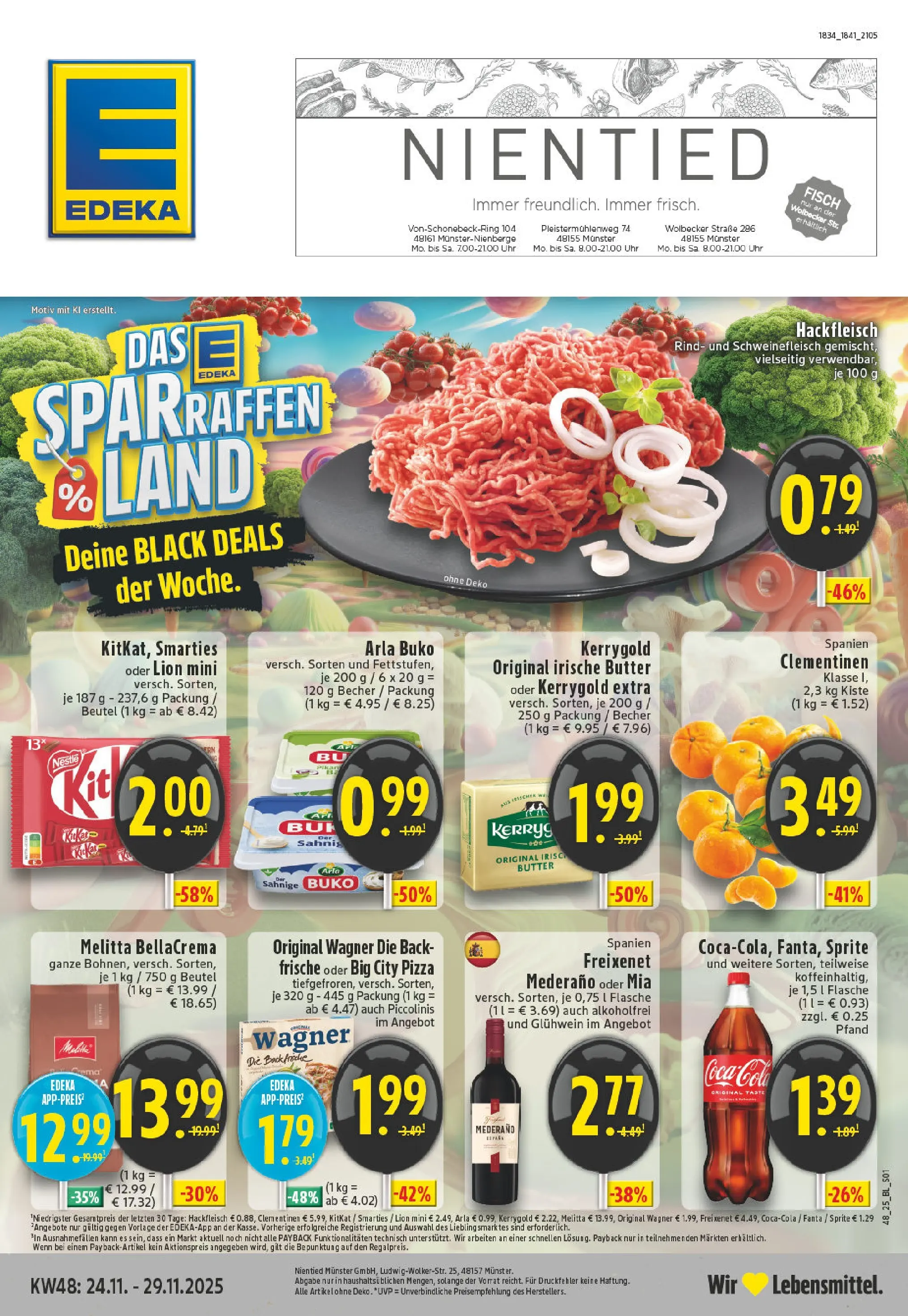 Edeka prospekt Münster - Nienberge	 (ab 23.11.2025) » Angebote Online | Seite: 1 | Produkte: Melitta, Butter, Freixenet mederano, Piccolinis