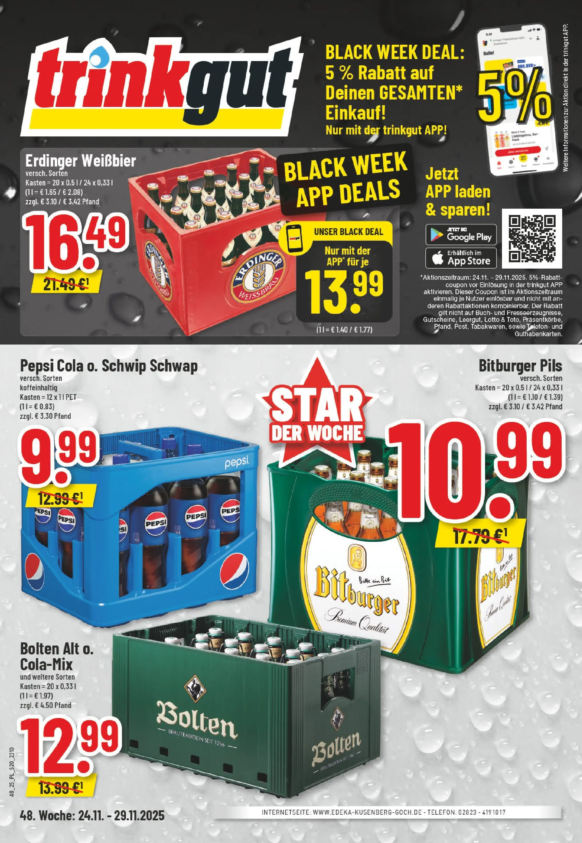 Edeka prospekt Goch	 (ab 23.11.2025) » Angebote Online | Seite: 20 | Produkte: Bitburger, Erdinger, Cola, Weißbier