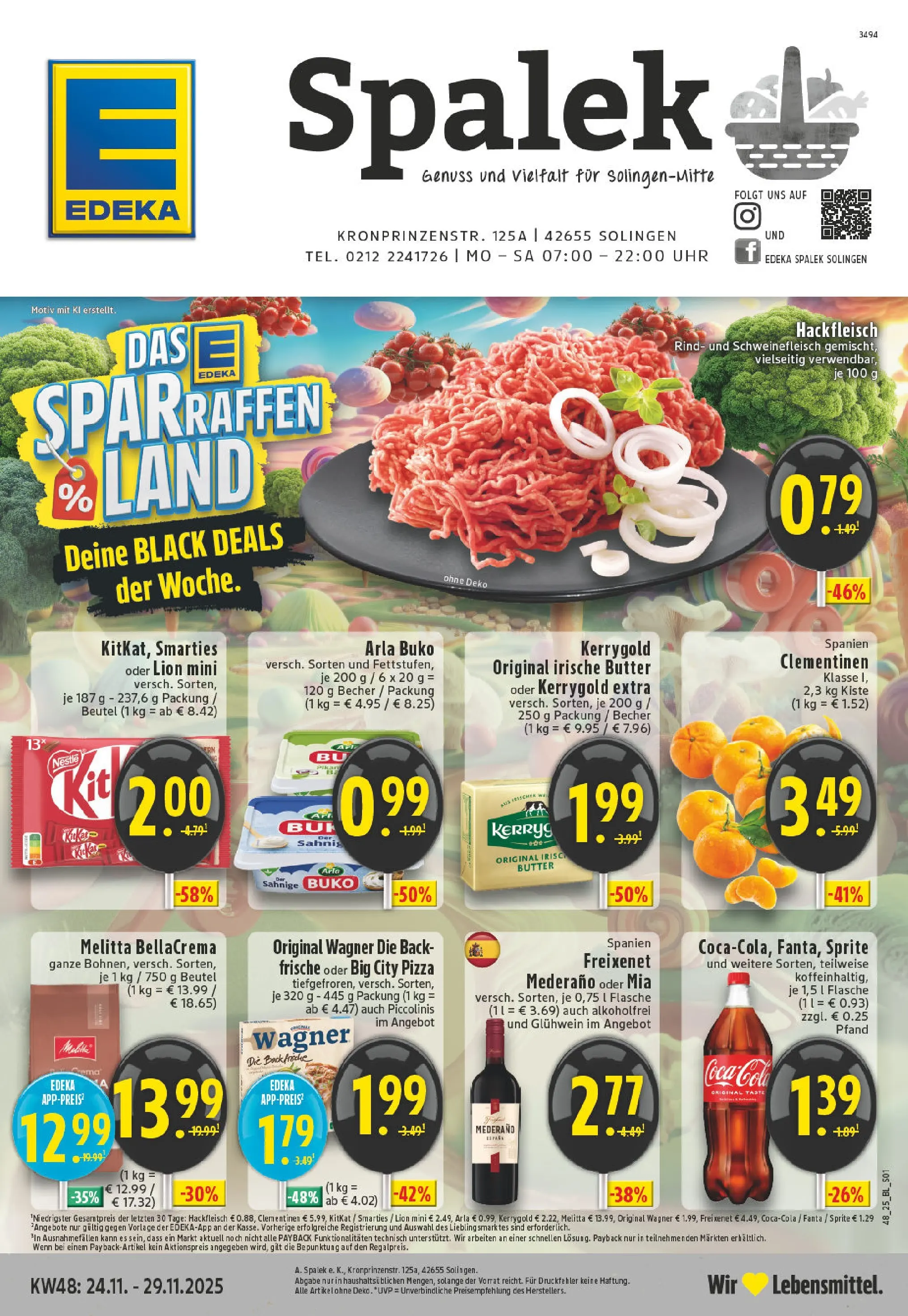 Edeka prospekt Solingen	 (ab 23.11.2025) » Angebote Online | Seite: 1 | Produkte: Coca cola, Pizza, Schweinefleisch, Hackfleisch