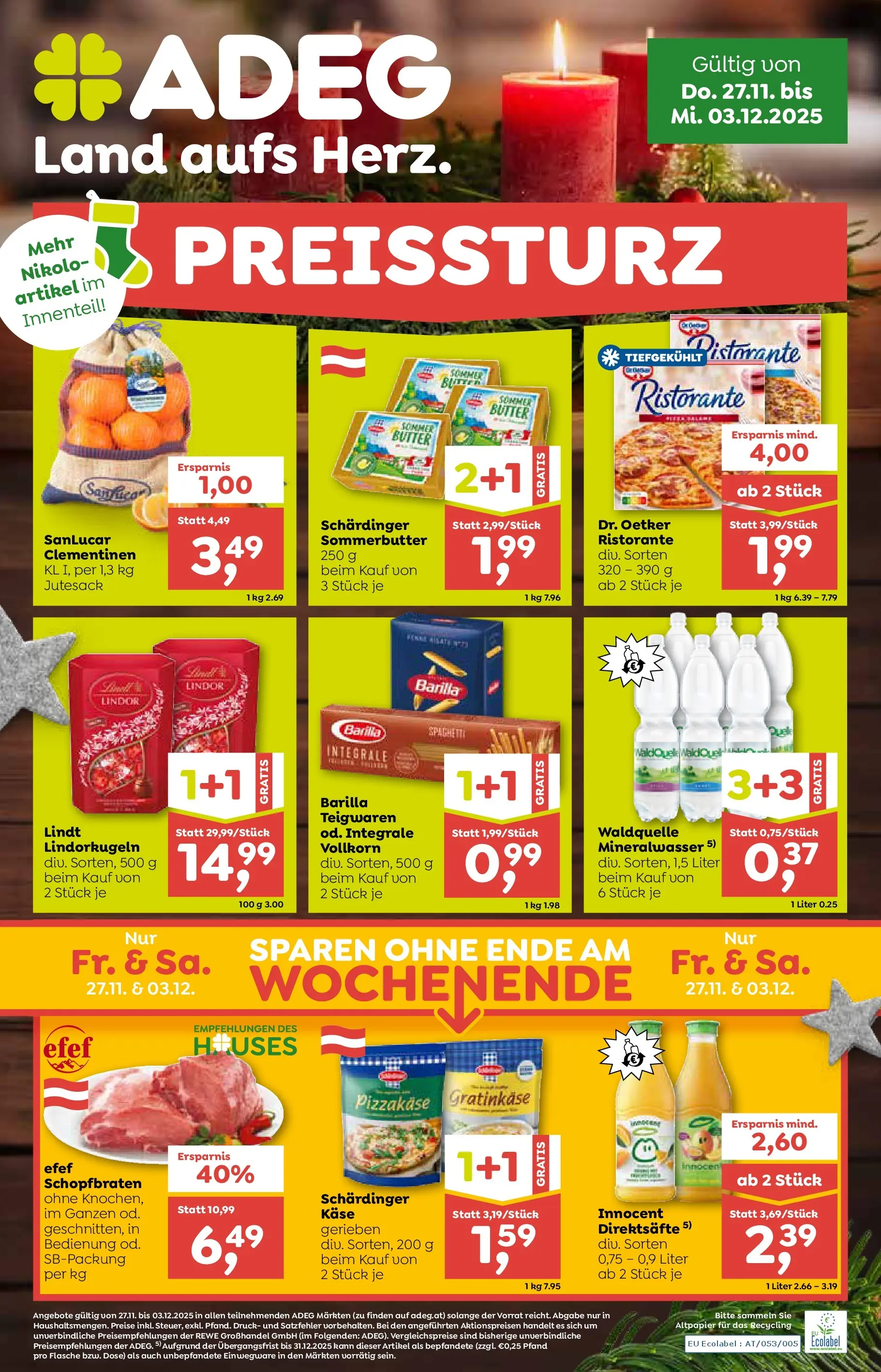 ADEG Weissenbach von 27.11.2025 - Aktuelle Angebote | Seite: 1 | Produkte: Butter, Käse, Hajdina liszt