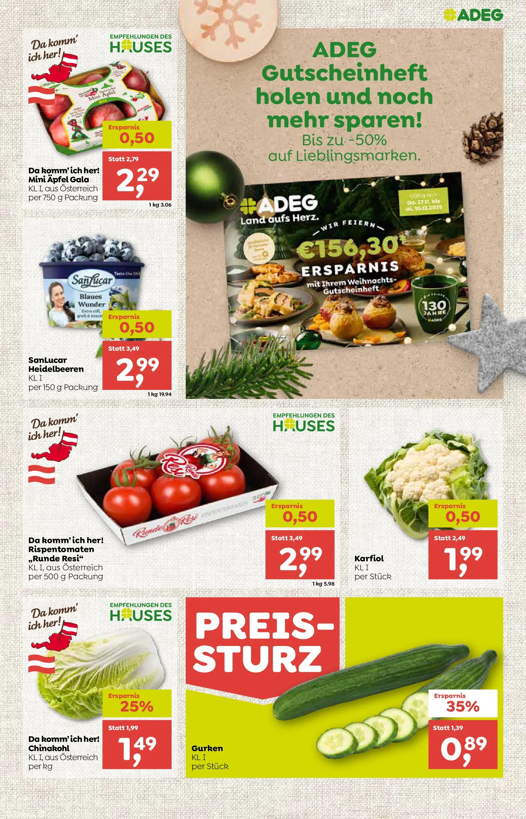 ADEG Weissenbach von 27.11.2025 - Aktuelle Angebote | Seite: 3 | Produkte: Gurken, Chinakohl, Äpfel