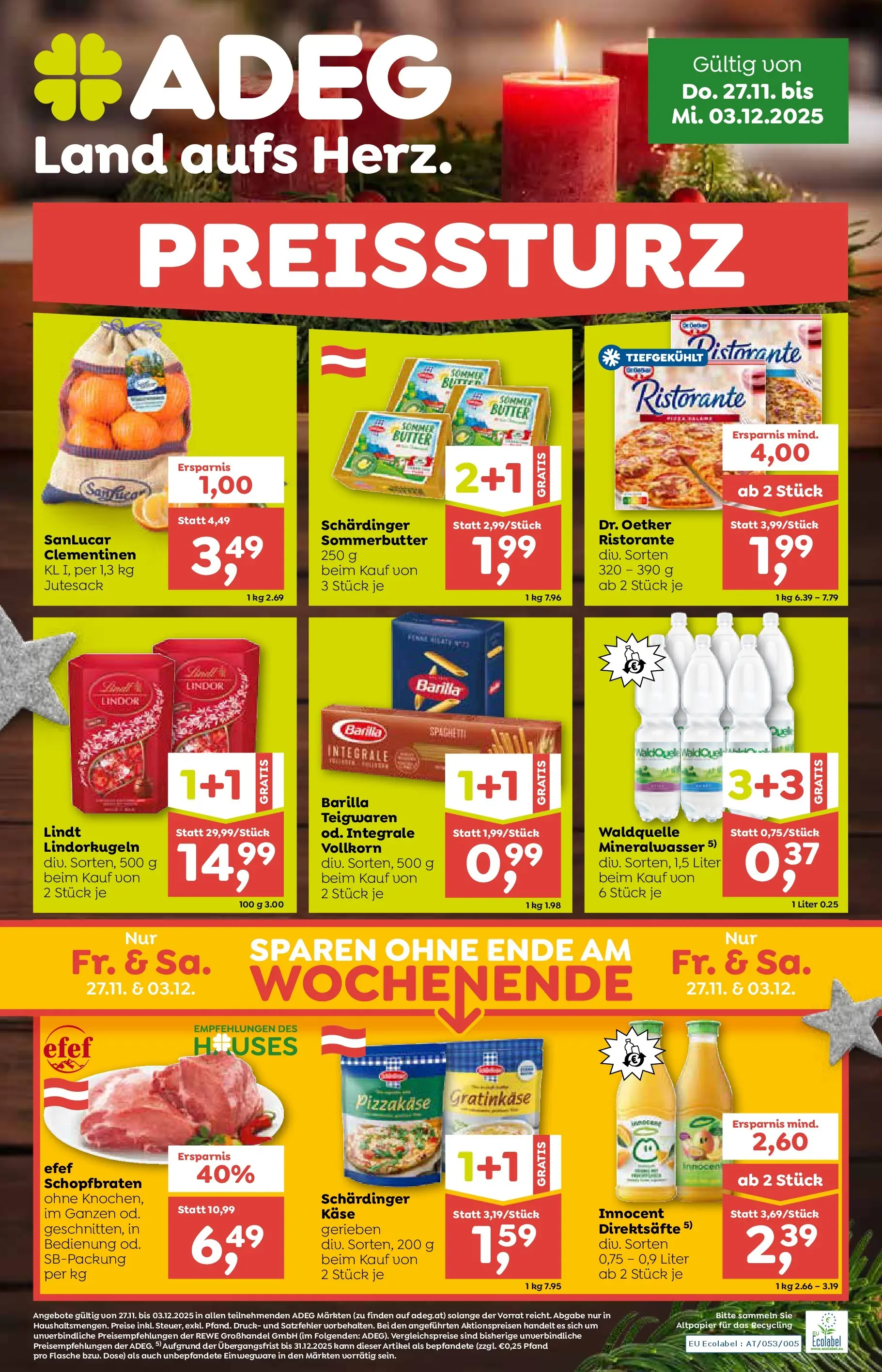 ADEG Hollersbach von 27.11.2025 - Aktuelle Angebote | Seite: 1 | Produkte: Butter, Käse, Hajdina liszt