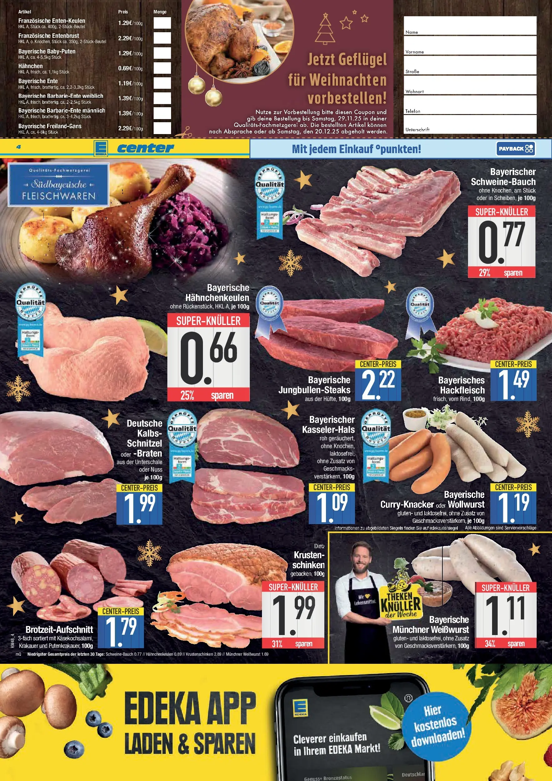 Edeka prospekt Neustadt	 (ab 23.11.2025) » Angebote Online | Seite: 4 | Produkte: Hahnchen, Weißwurst, Telefon, Ente