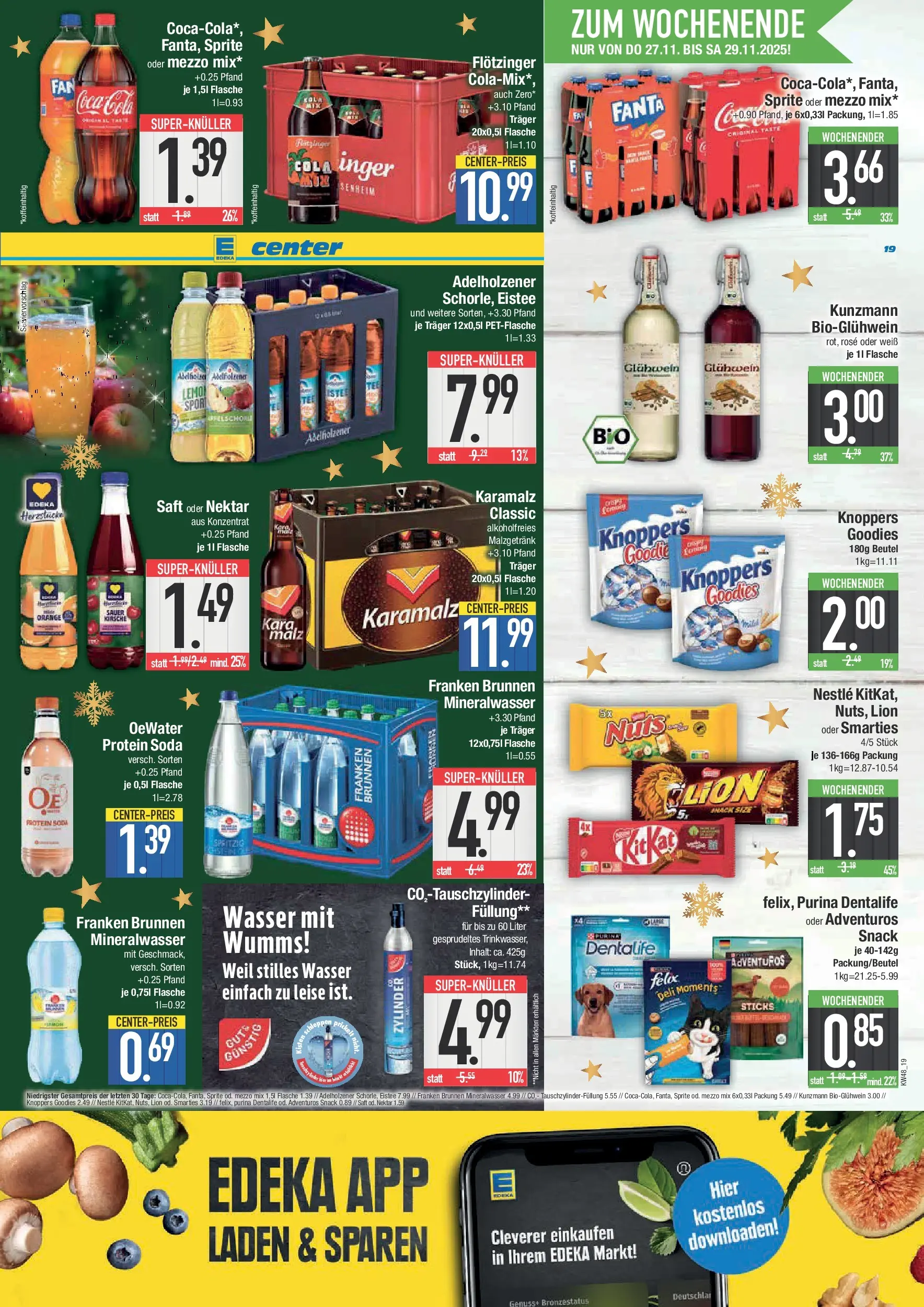 Edeka prospekt Schwabmünchen	 (ab 23.11.2025) » Angebote Online | Seite: 19 | Produkte: Coca cola, Sprite, Smarties, Adelholzener