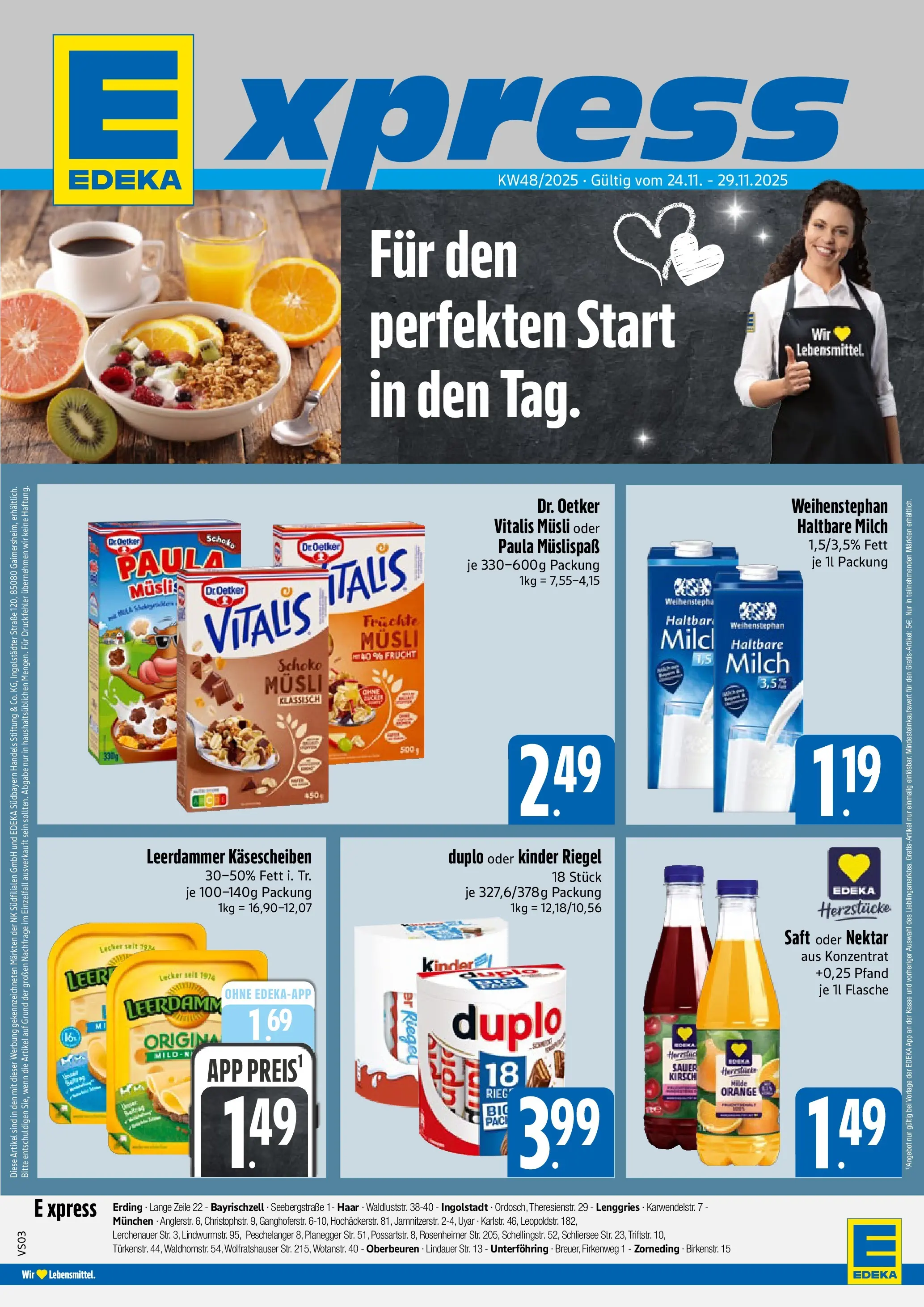 Edeka prospekt München	 (ab 23.11.2025) » Angebote Online | Seite: 1 | Produkte: Milch, Haltbare milch, Kinder riegel, Leerdammer