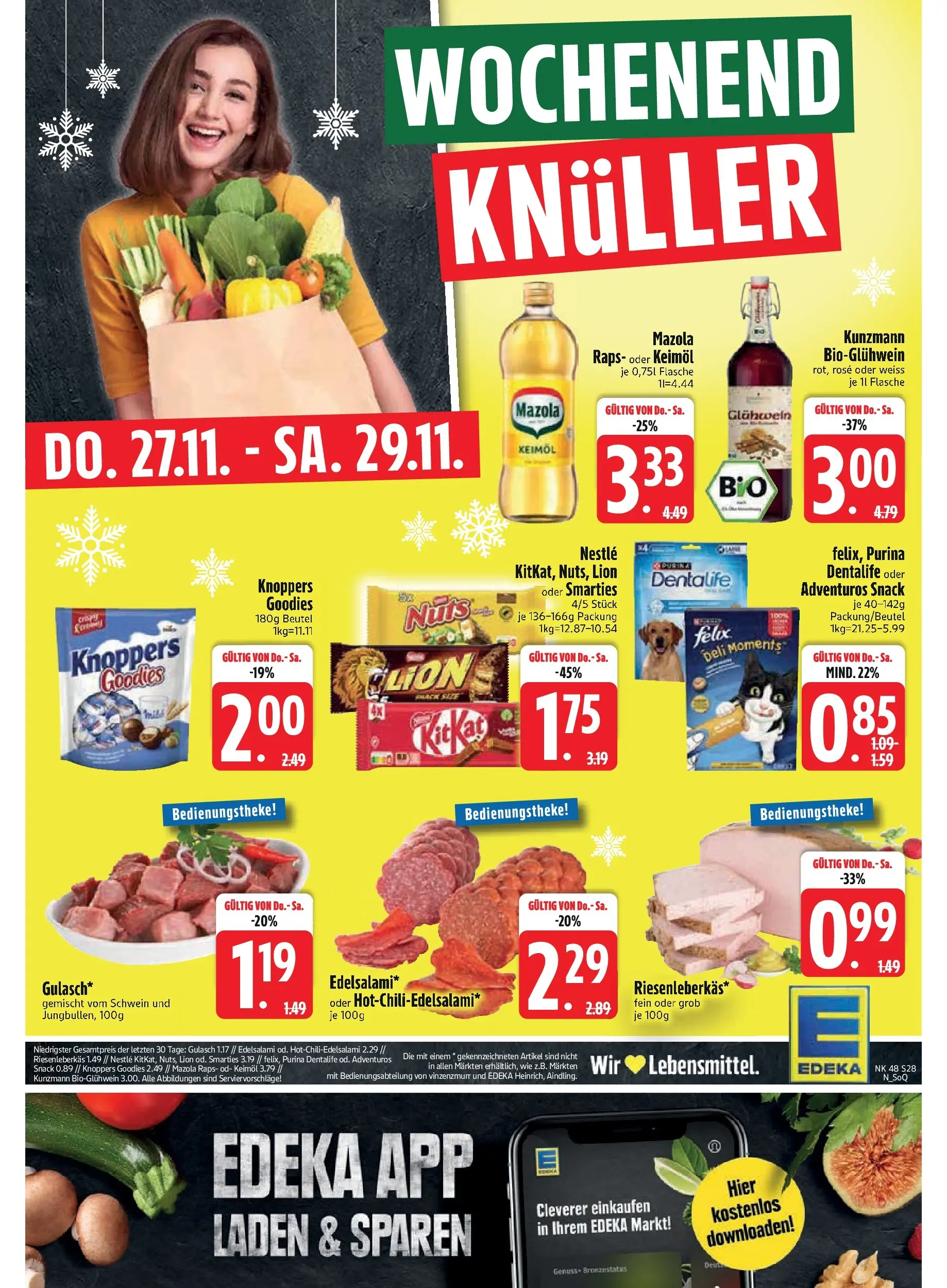 Edeka prospekt Vohburg	 (ab 23.11.2025) » Angebote Online | Seite: 30 | Produkte: Smarties, Gulasch, Knoppers, Salami