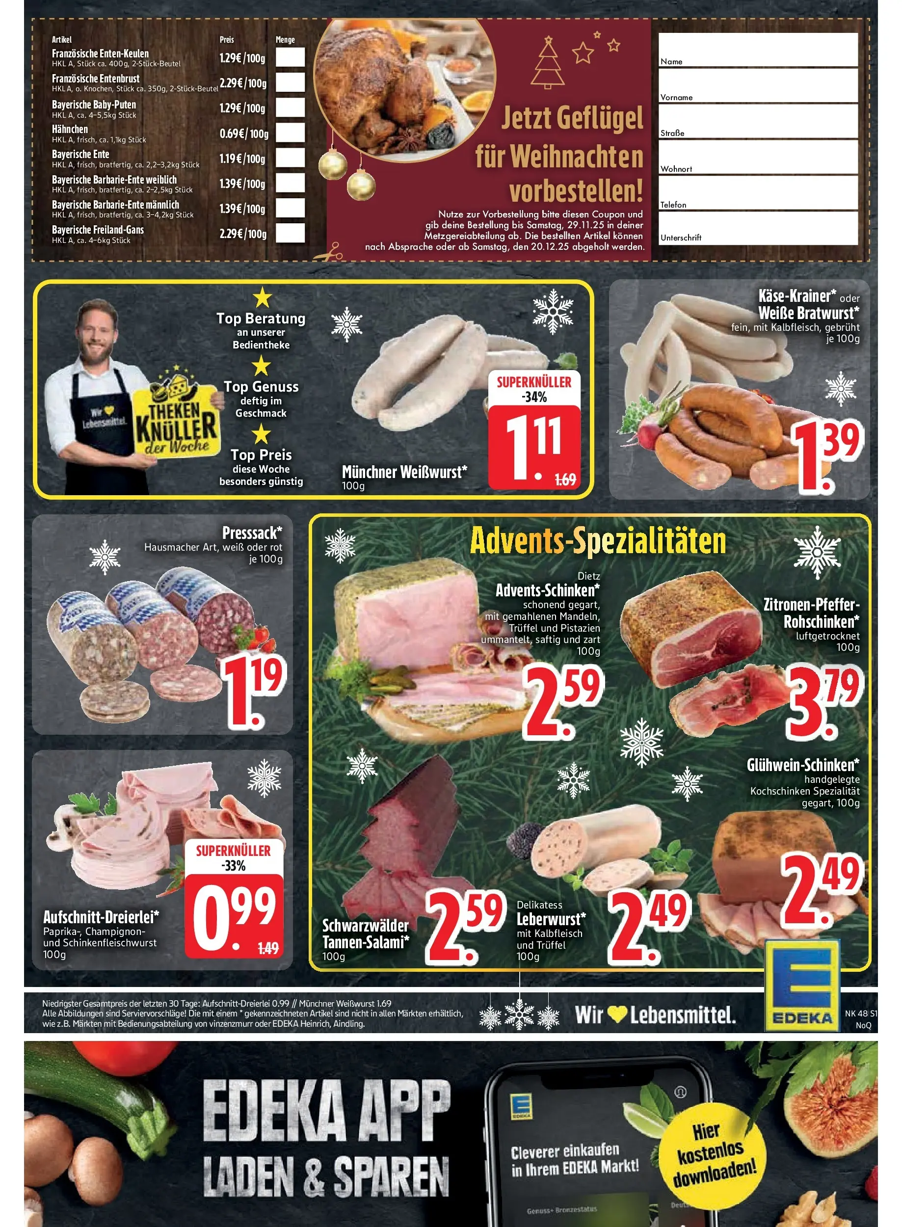 Edeka prospekt Vohburg	 (ab 23.11.2025) » Angebote Online | Seite: 17 | Produkte: Top, Hahnchen, Weißwurst, Ente