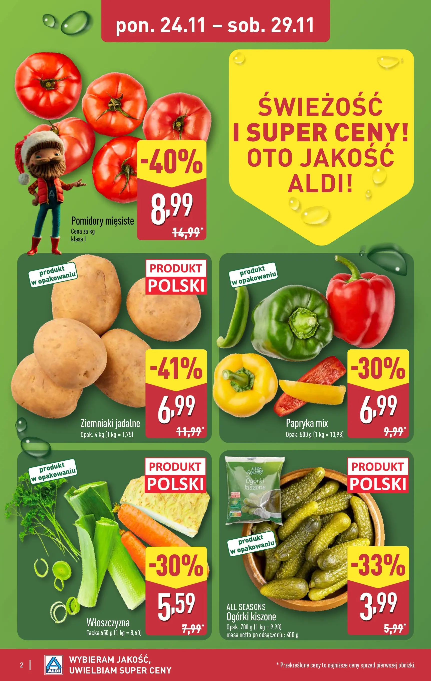 Aldi - Tydzień mega oszczędności w ALDI od 22.11.2025 - Ulotka PDF, promocje | Strona: 2 | Produkty: Papryka, Pomidory, Ogórki, Ziemniaki