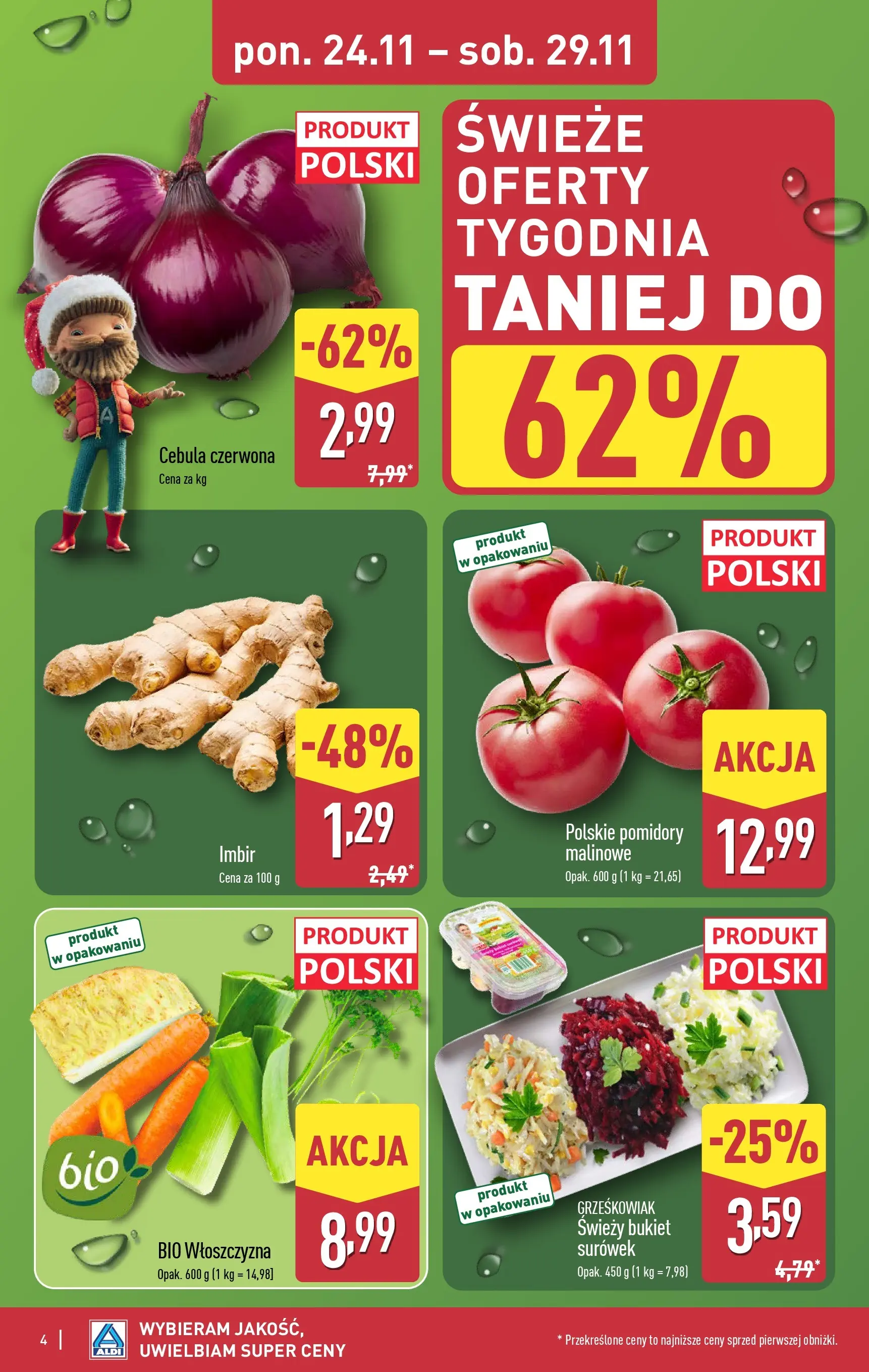 Aldi - Tydzień mega oszczędności w ALDI od 22.11.2025 - Ulotka PDF, promocje | Strona: 4 | Produkty: Imbir, Pomidory