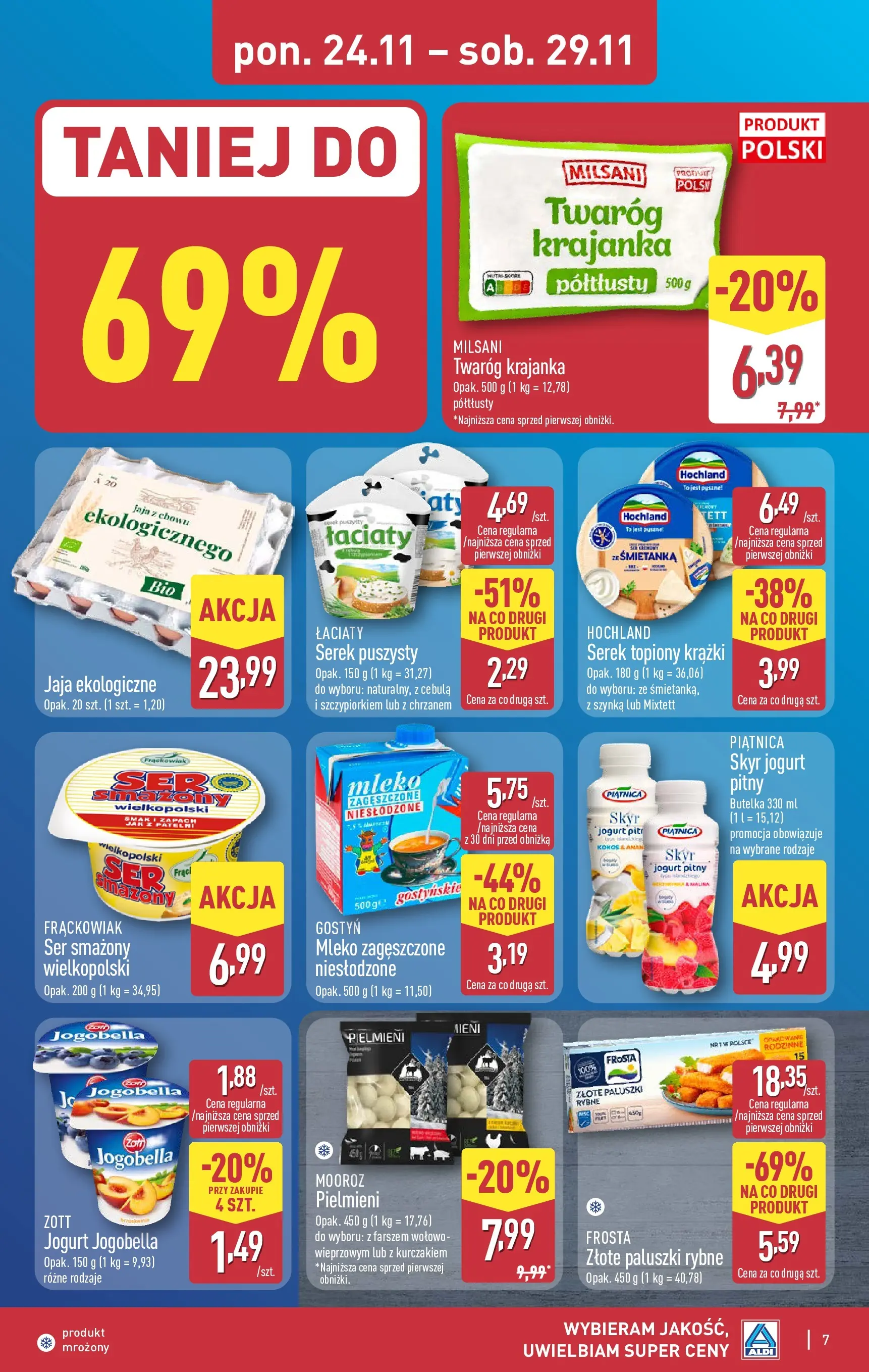 Aldi - Tydzień mega oszczędności w ALDI od 22.11.2025 - Ulotka PDF, promocje | Strona: 7 | Produkty: Serek, Szynka, Paluszki rybne, Skyr